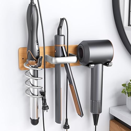 Miniatura 12 de Tindbea Soporte para secador de pelo, soporte para rizador de pelo, plancha plana, soporte para secador de pelo montado en la pared, organizador de