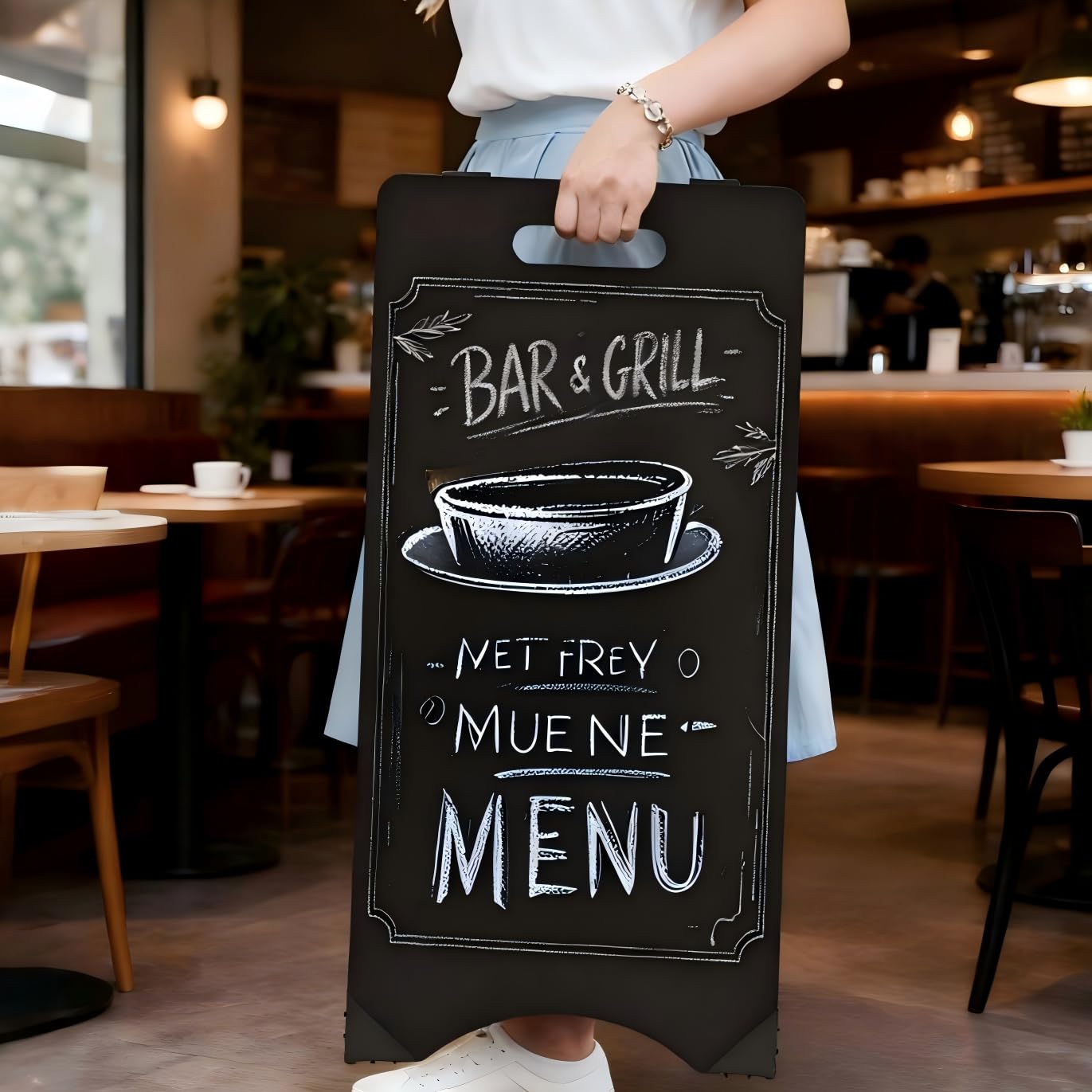 Letrero de pizarra con marco en A, de 15 x 30 pulgadas, de doble cara, resistente para la acera, tablero de sándwich, plegable, para exteriores, restaurante, boda, negocios