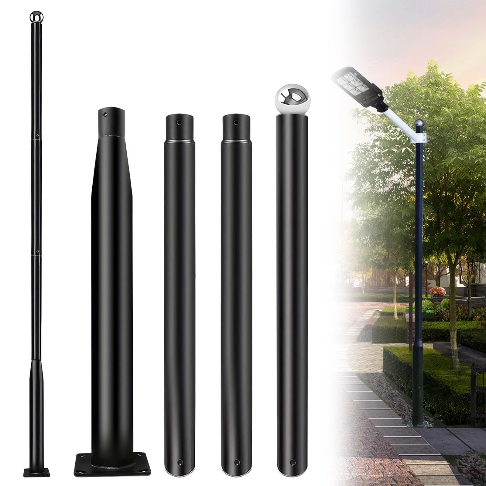 Słup oświetlenia ulicznego, regulowany metalowy słupek lampy ulicznej, solarny słup oświetlenia ulicznego na ulicę, patio, podwórko, boisko do koszykówki, parku, z montażową klatką na