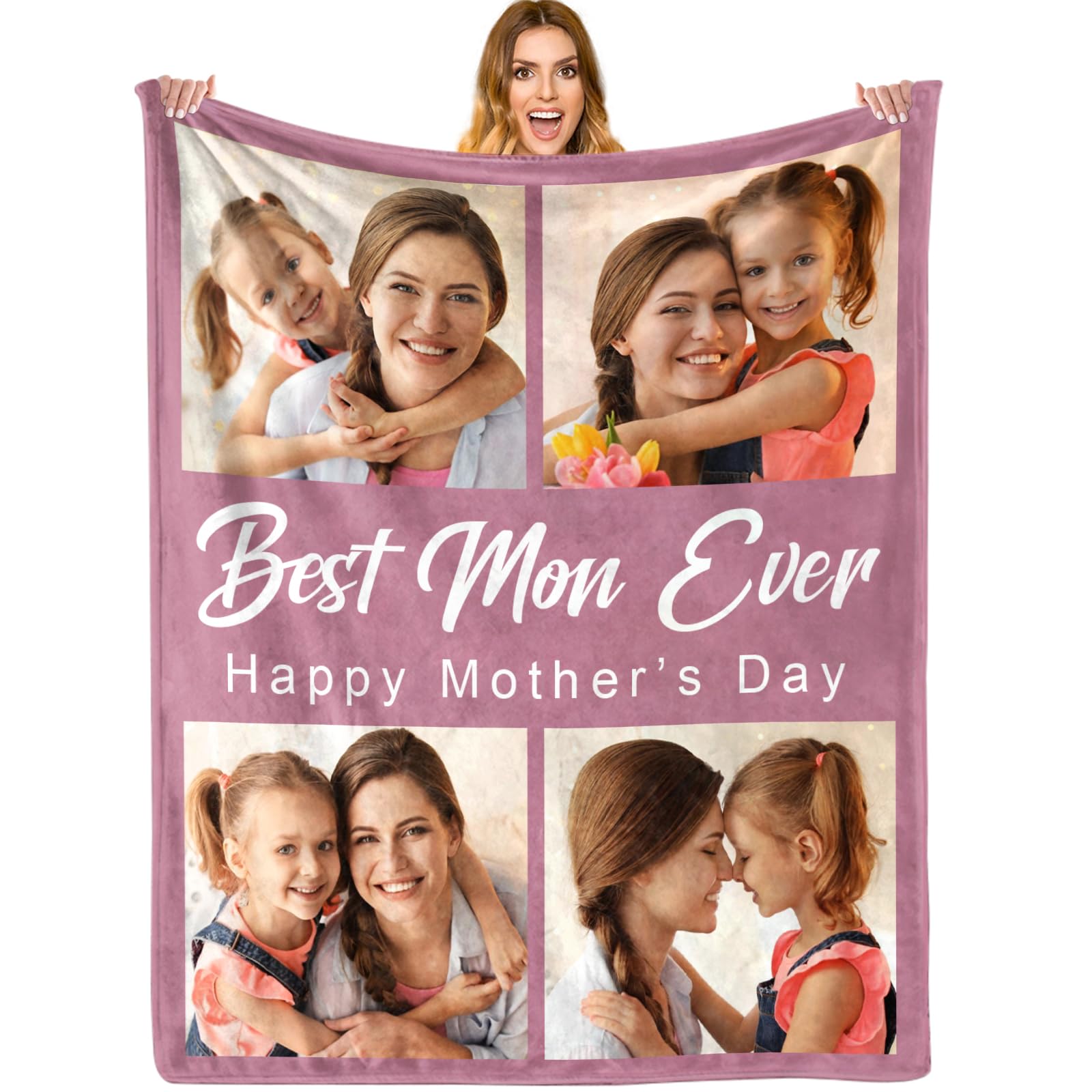 ShineSand Mother’s Day Personalized Gifts for Mom from Daughter Son - Custom Blanket with Picture Text Customized Photo Throw Blankets Christmas