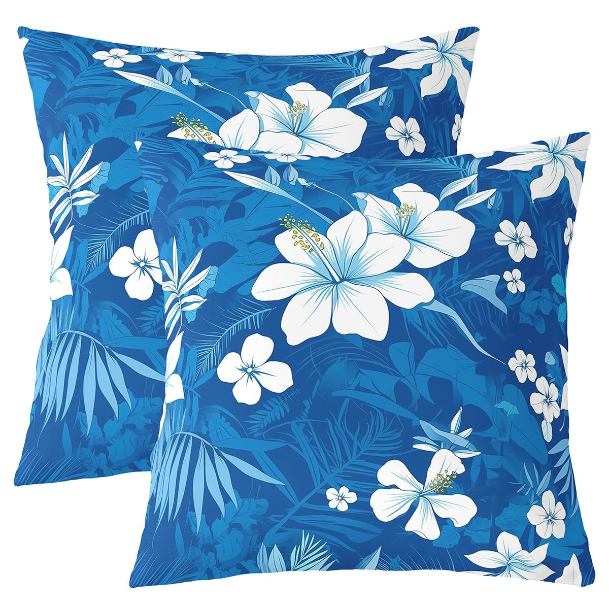 Loussiesd Botanical Floral Reversible Throw Pillow Covers 45x45cm Tropical Flower Pillow Covers Home Decor for Kids Teens Adults Natural Square Cushion Covers Set of 2 Garden