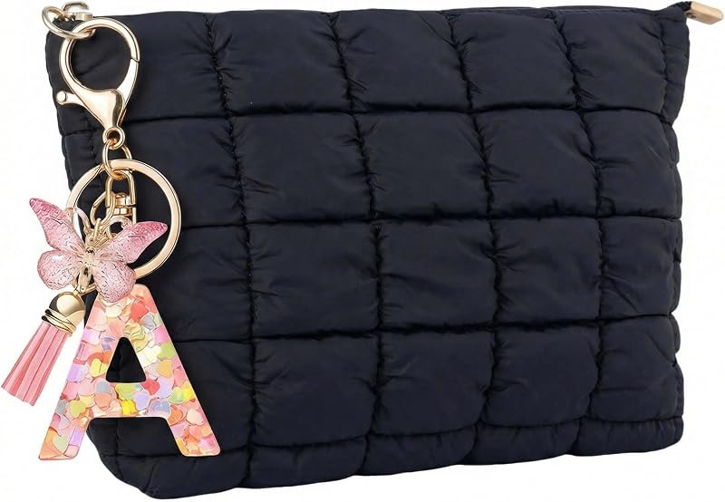 Necessaire de maquiagem acolchoada CECKQUE com alça de pulso removível, preta, BK-Le-A1