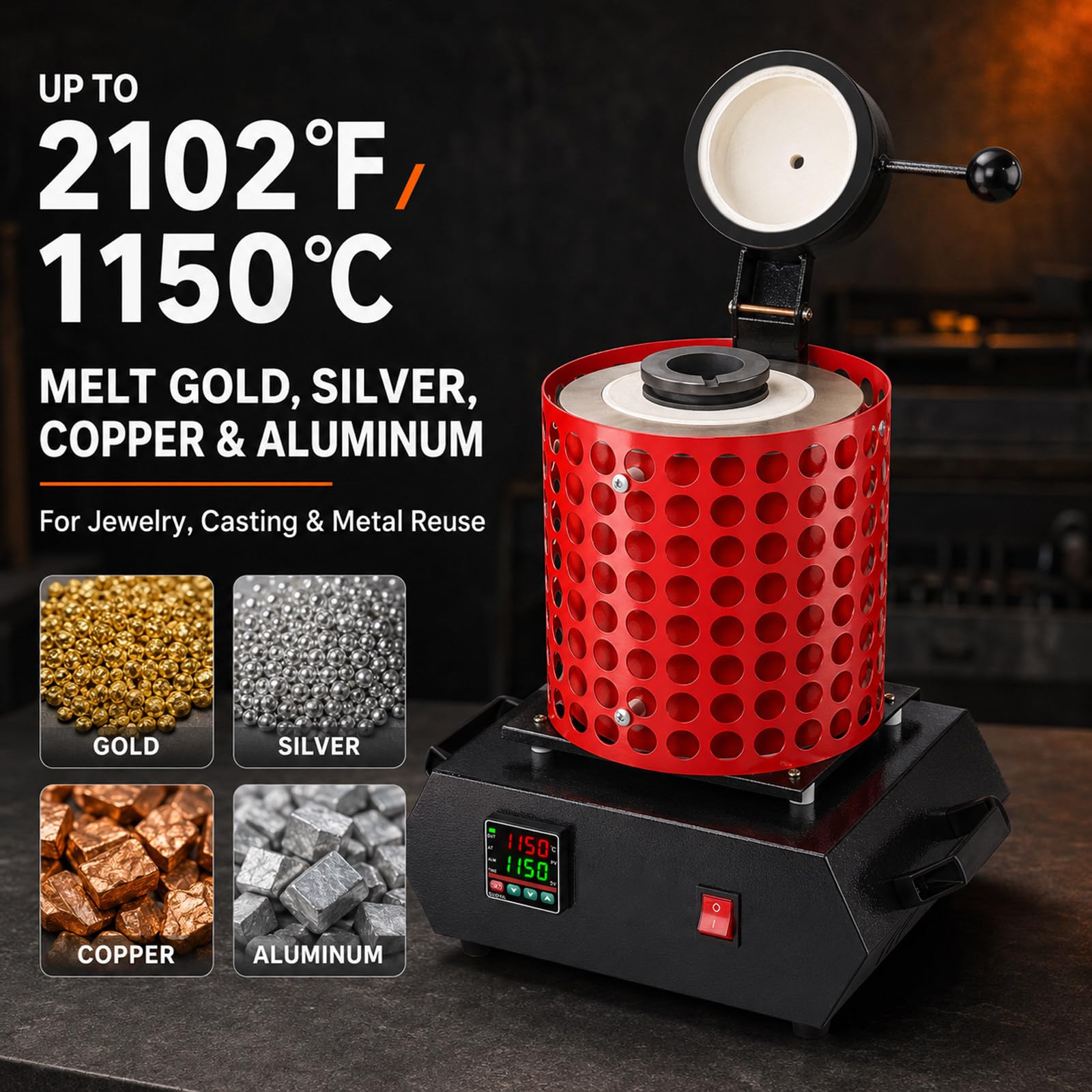 Piec odlewniczy do biżuterii, Podwójny odczyt temperatury 2kg