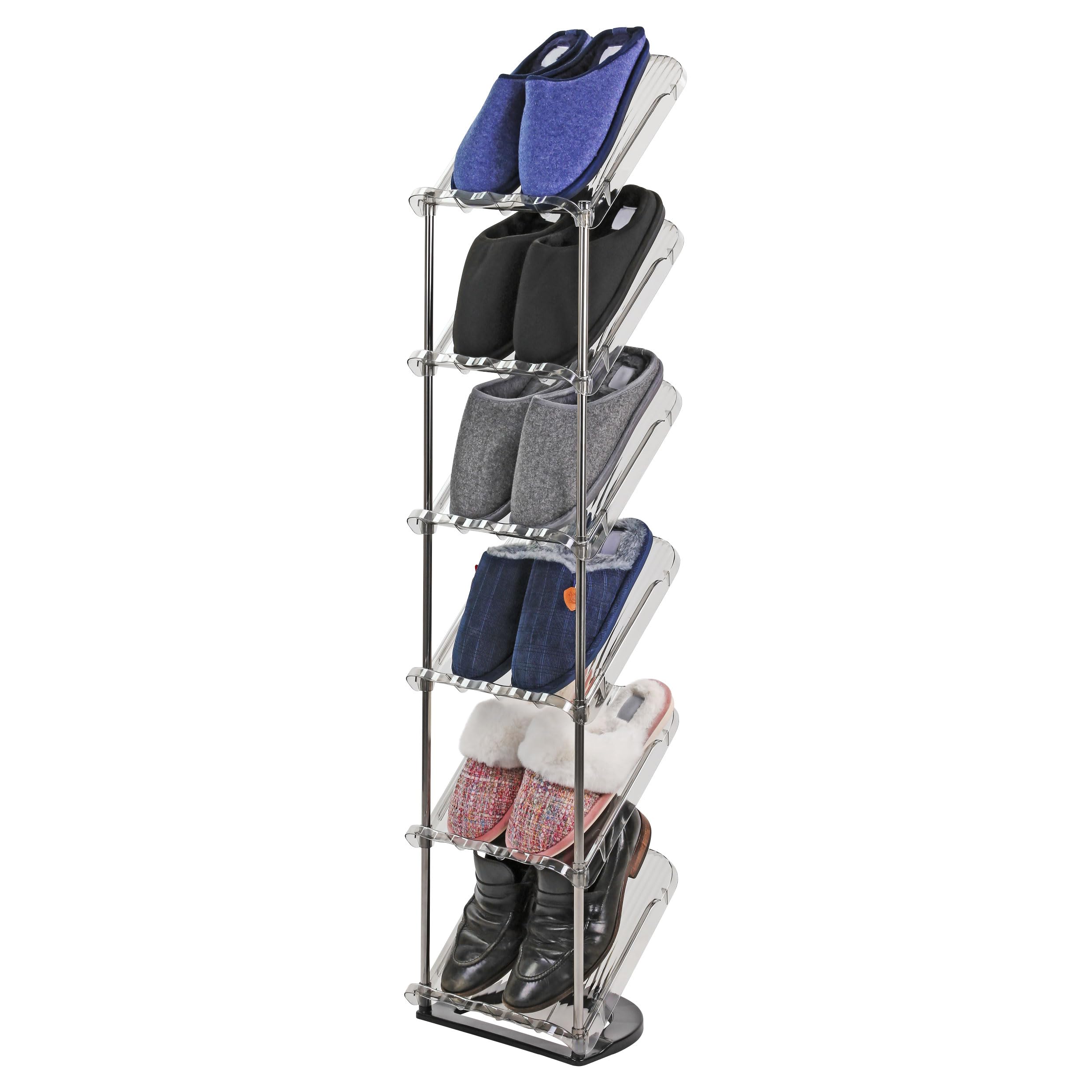 Taylor & Brown Grey Narrow Shoe Rack, 6 Tier For Closet Entryway Tall Slim Vertical Sloping Slanted Shoe Rack For Small Spaces Closet Cabinet Shoe Organiser Space Saving Shelf Shoe Tower
