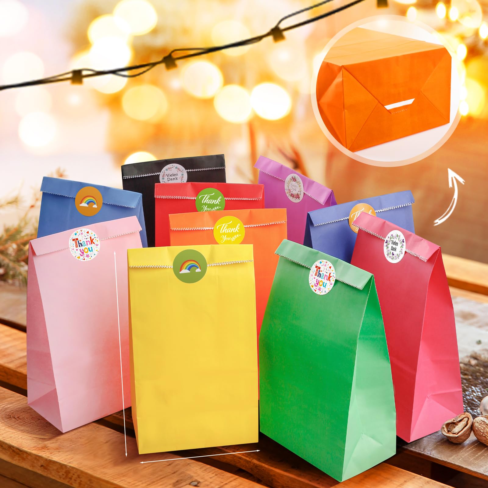 50 Sacchetti Regalo Arcobaleno Con 84 Adesivi - Carta Kraft, Per Feste, Compleanni, Matrimoni