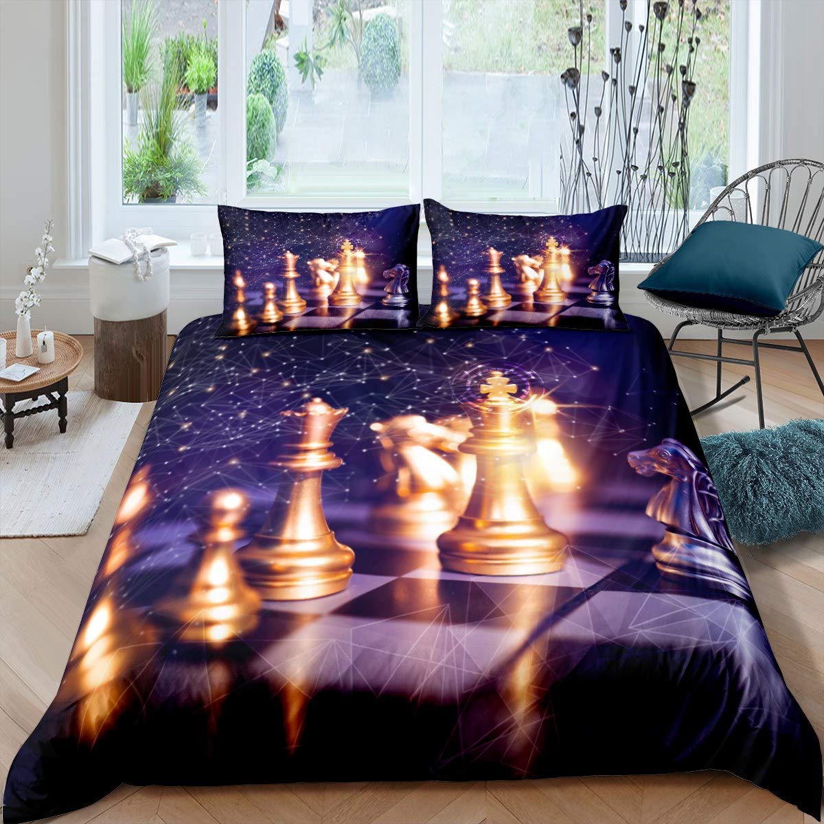Housse de couette échecs et galaxie idéale pour relooker une chambre d'ado