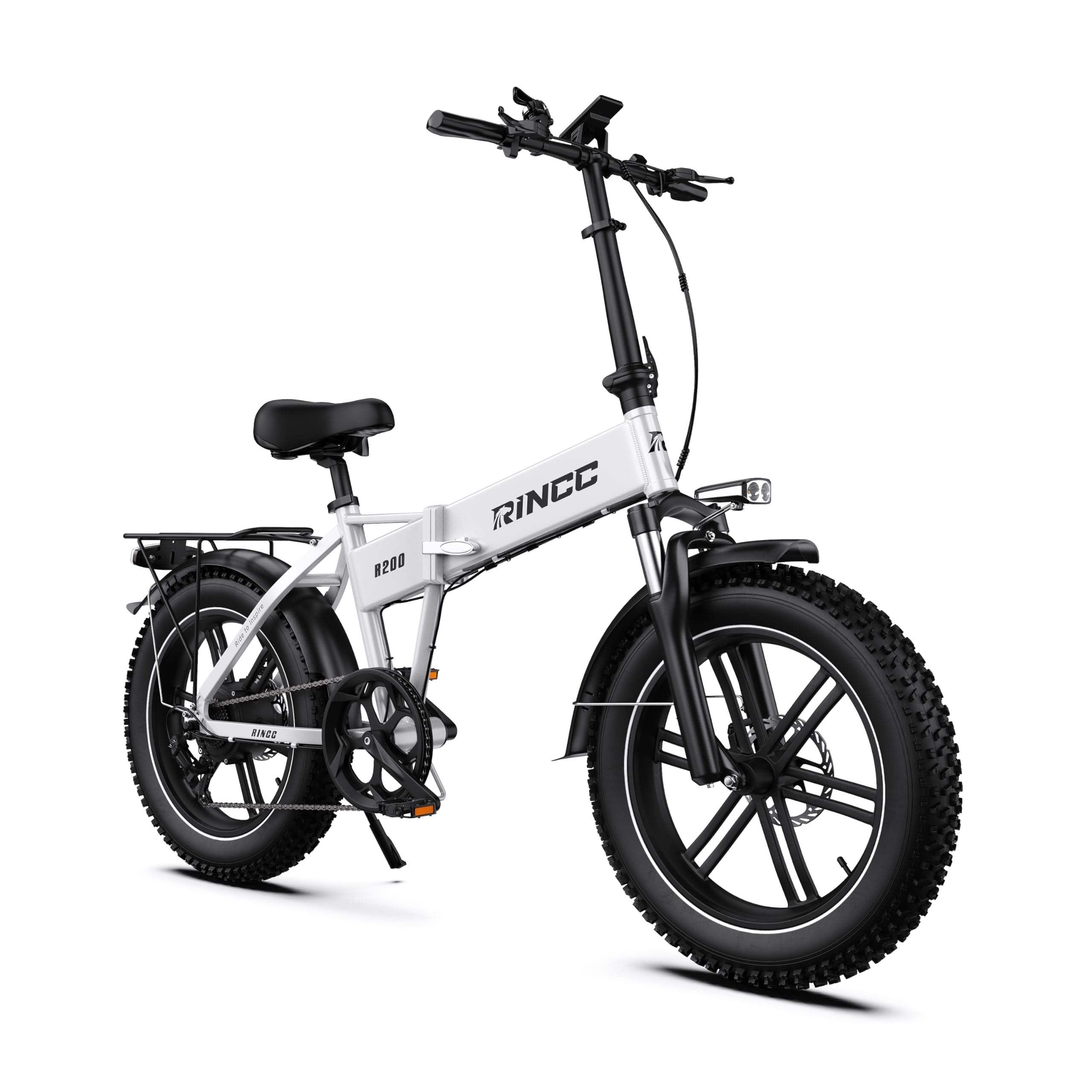 RINCC Bici Elettrica Pieghevole, Bicicletta Elettrica da 48V 15Ah Batteria, Autonomia di 80-100 Km,20"×4.0" Fat Bike Elettrica 7 Velocità da per Ogni Terreno,Telaio in lega di alluminio,R200