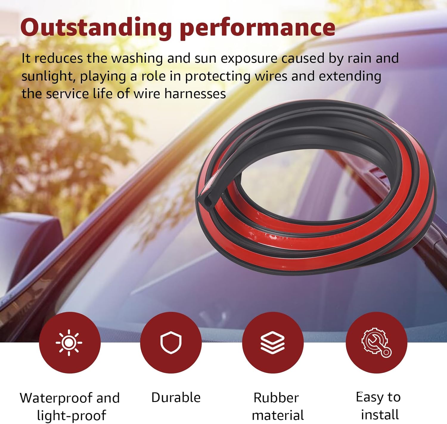 6.56フィートのカーケーブルワイヤーハイダー、車のフロントガラスワイヤーハイダー、ライトバーワイヤーハイダー、粘着性の裏地付き(1