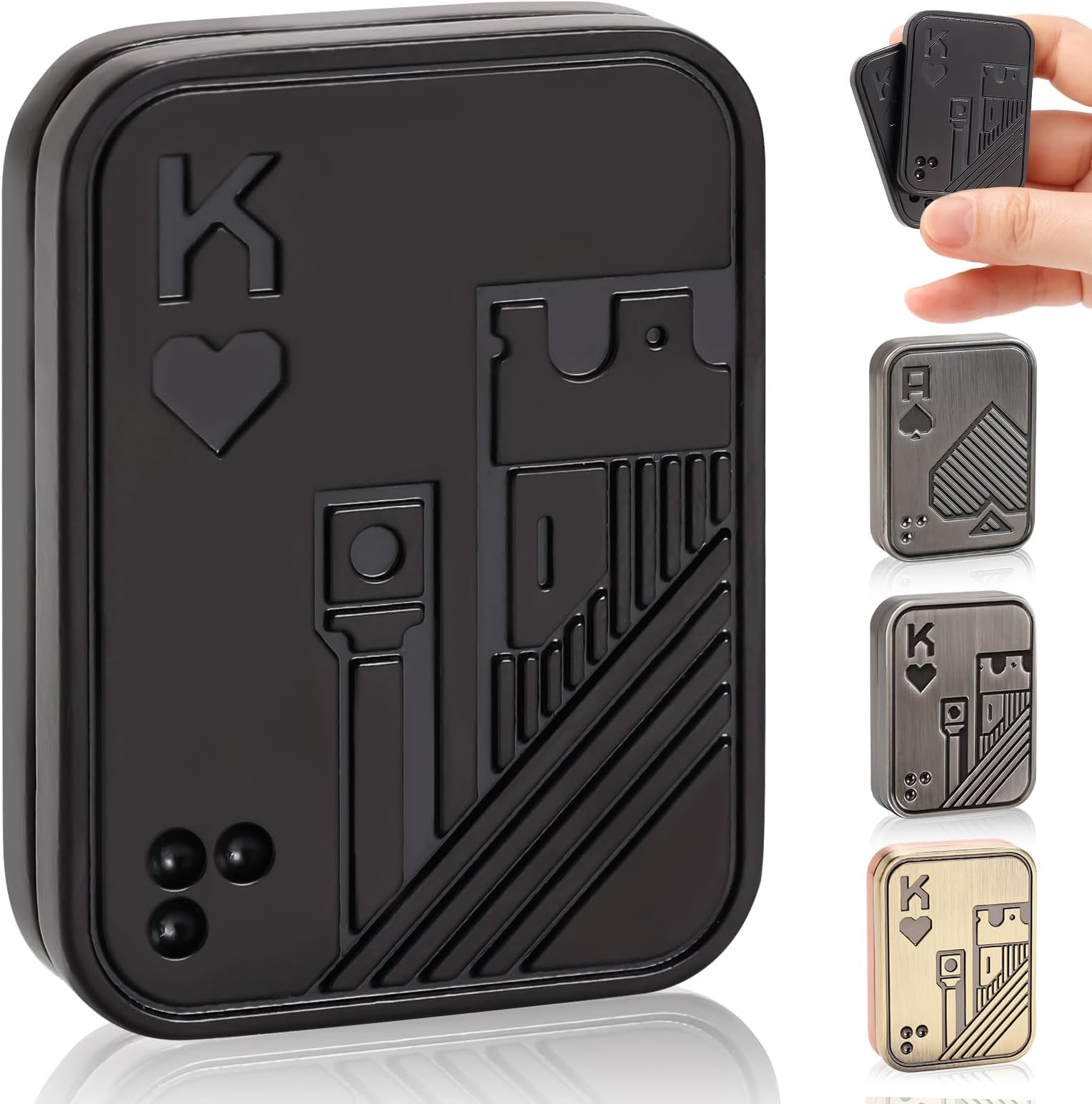 Fidget Slider, Metal Poker Push Card, Fidget Toys, Fidget Toys Adults, Fidget Clicker, Relieve Stress Anxiety ADHD, Office Desk Toys, Gift for Boyfriend, Husband and Father (Black K)