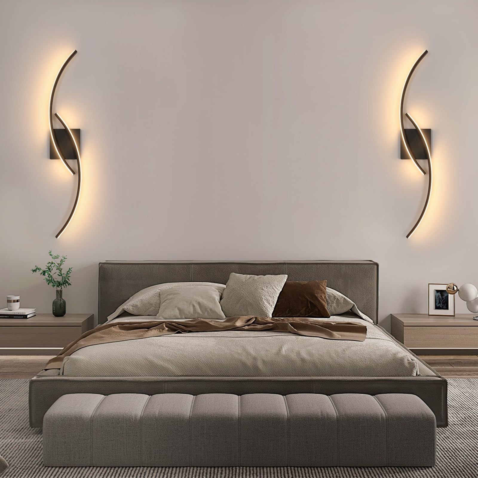 Comely Applique Murale Interieur, Moderne 80cm 27W Noir Lampe Murale LED pour Chambre à Coucher Salon, Lumière Chaude 3000k