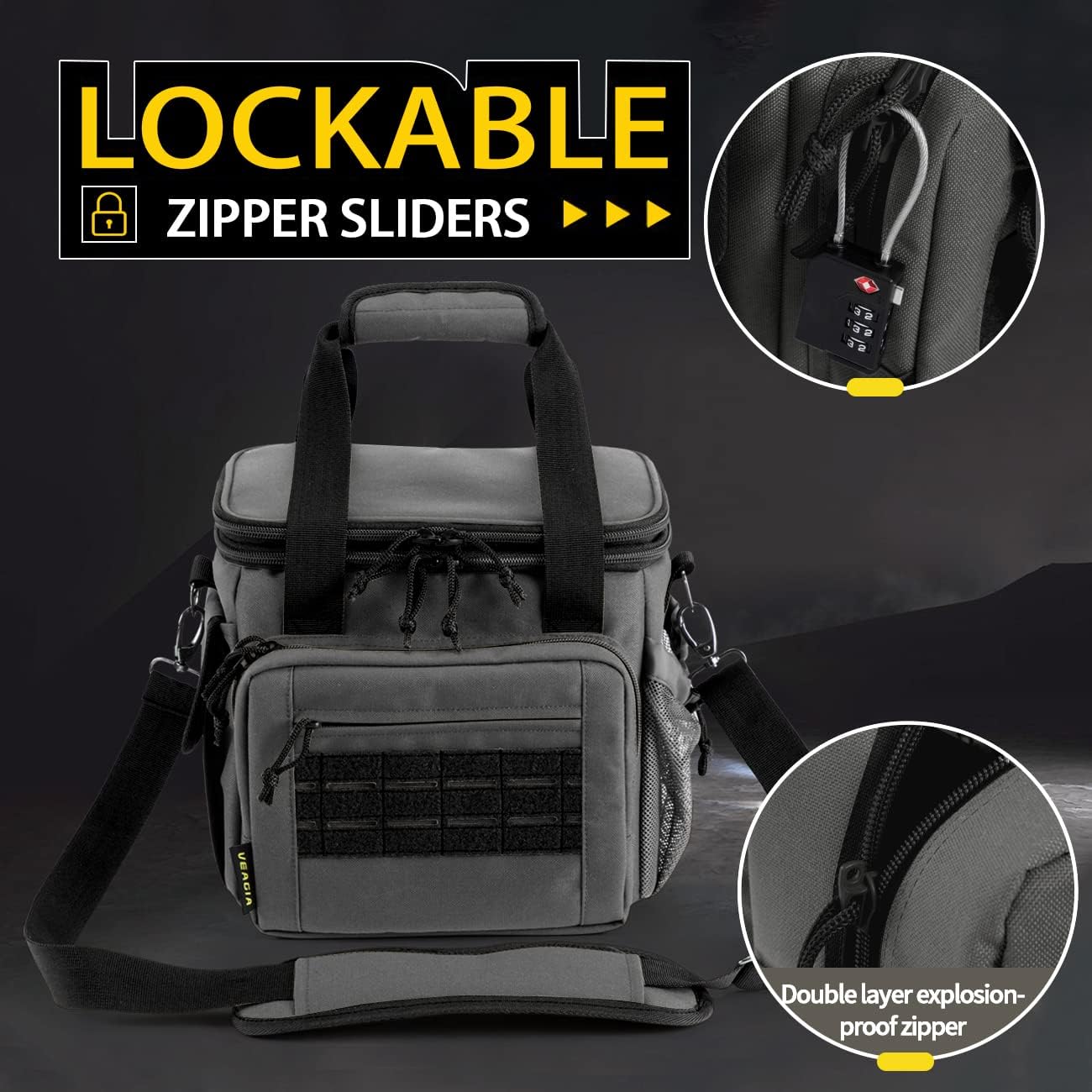 Pistol Range Pack Gun bag Gun case Range bag Gun safe Lockable Double layer explosion proof zipper that Multi pistol soft carrying Bags (Grey 1.0)