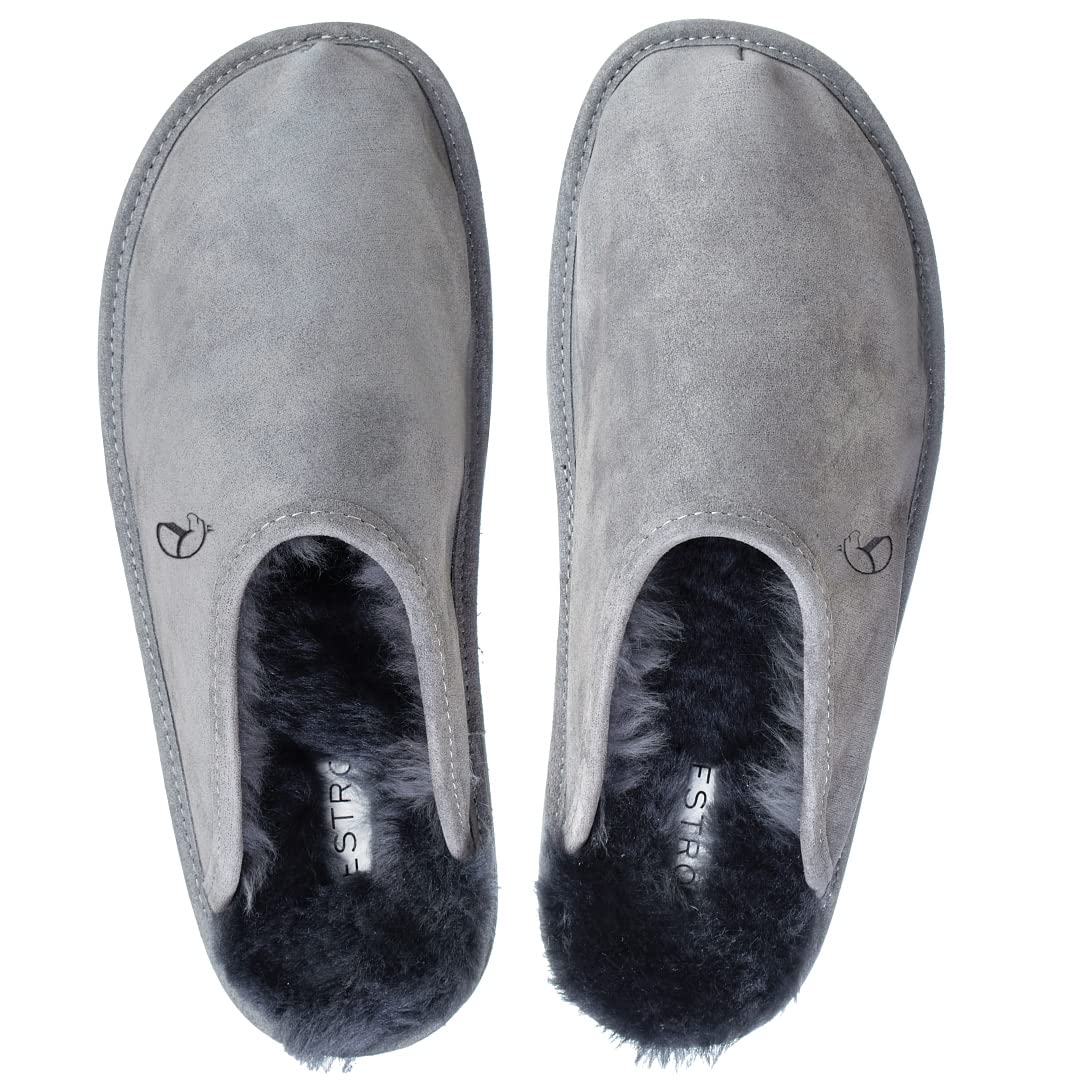 ESTRO Pantofole Uomo Inverno Ciabatte Casa Pantofola Ciabatta Vera Pelle SNUG Beige Classico