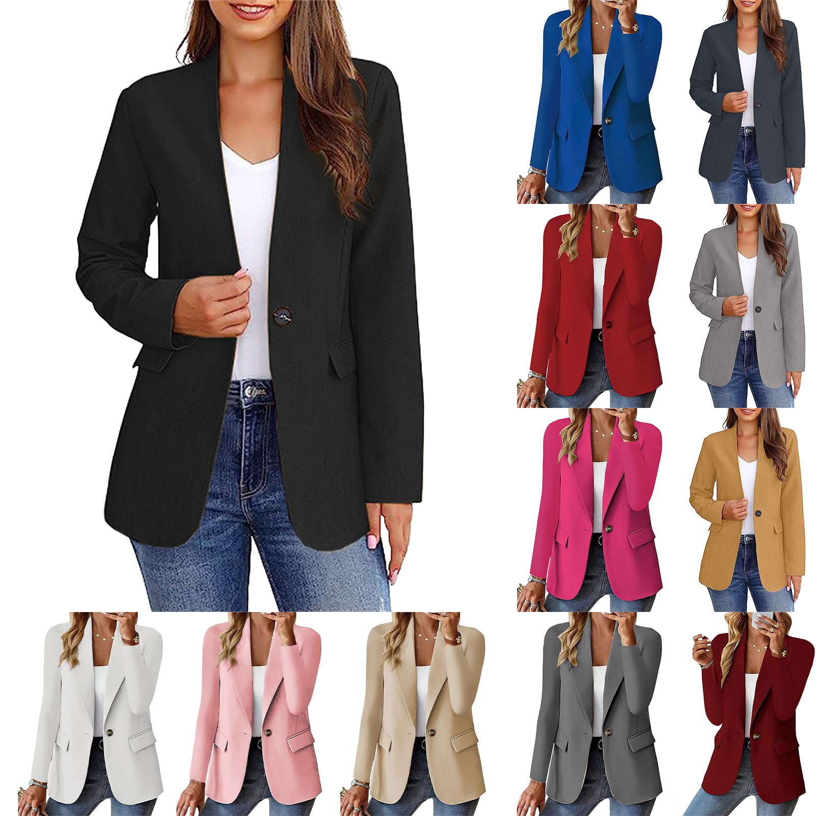 Women's Casual Blazers Jacket Long Sleeve Open Front Work Office Blazer Fashion Suit Jackets Spring Summer Cardigan