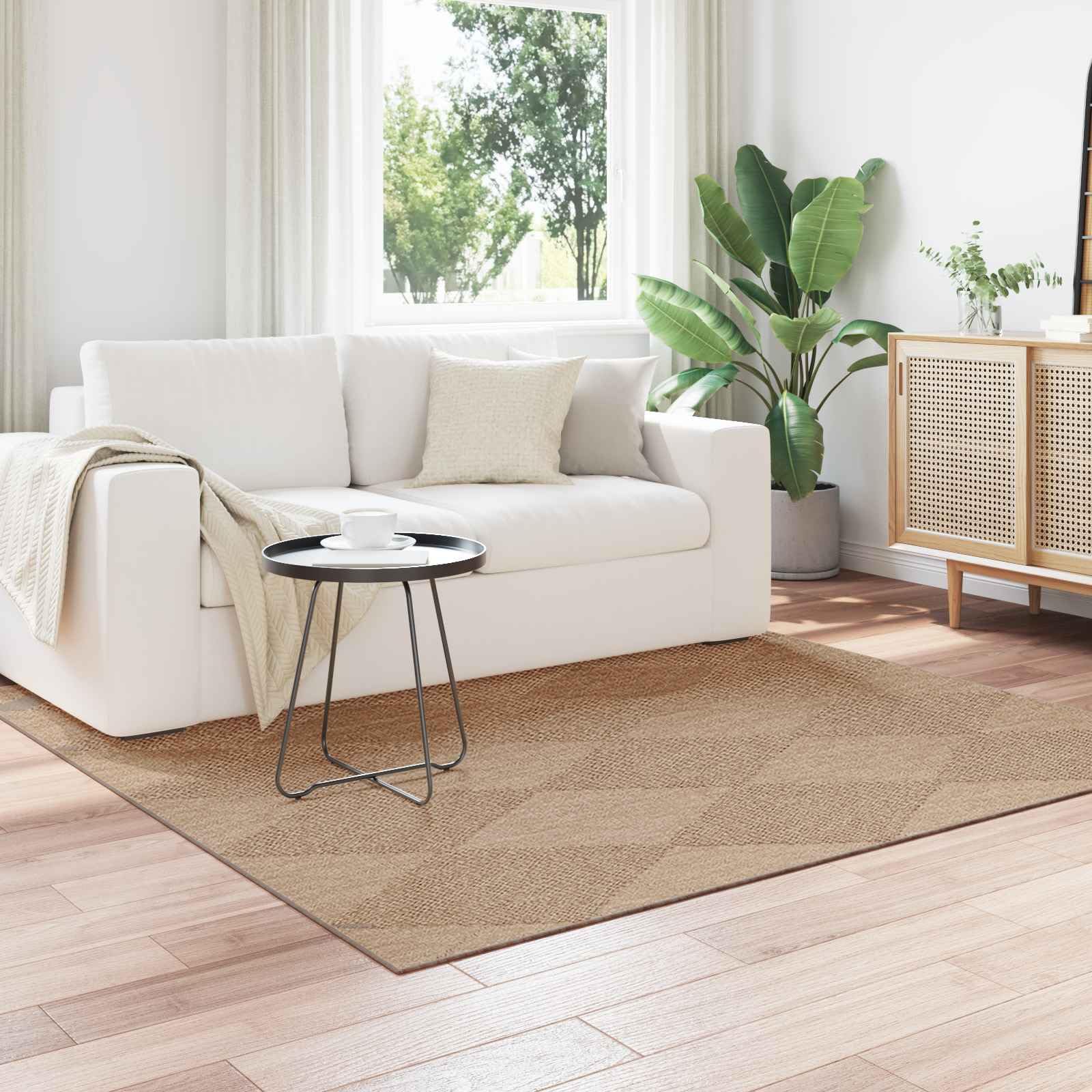 Bereichsteppich Quadratisch AGIRA Natur 200 x 200 cm – Weicher Teppich aus Polyester für Wohnzimmer Flur und Terrasse – Rutschfester Bodenbelag Waschbar bei 60 Grad