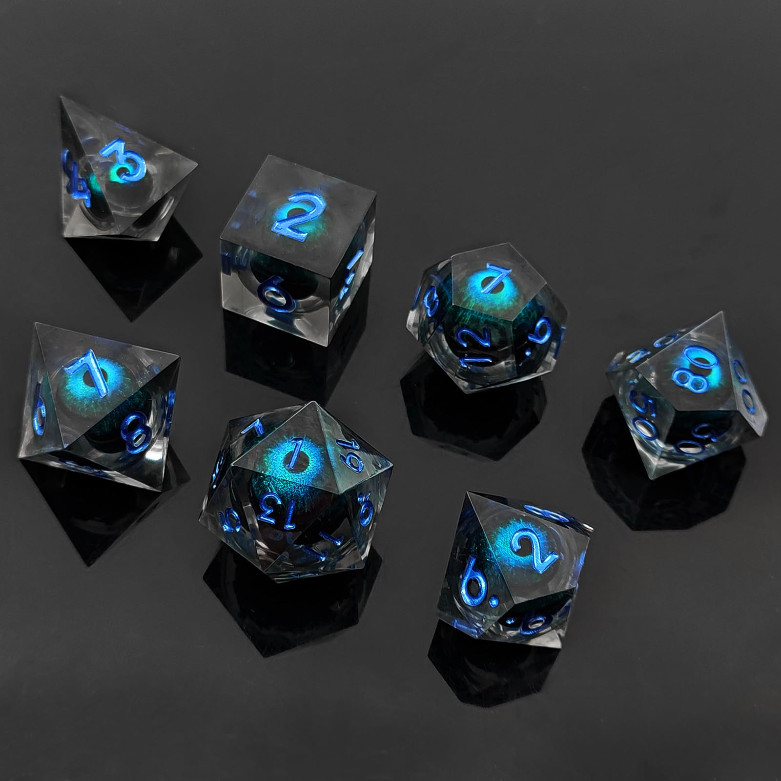 ORUZA 7 PCS Dragon Eye DND Dice Liquid Core D&D Dice Resin Sharp Edge Polyhedral D&D Dice Set for Dungeons and Dragons Role Playing Die D20 D12 D10 D8 D6 D4 D% - Image 4