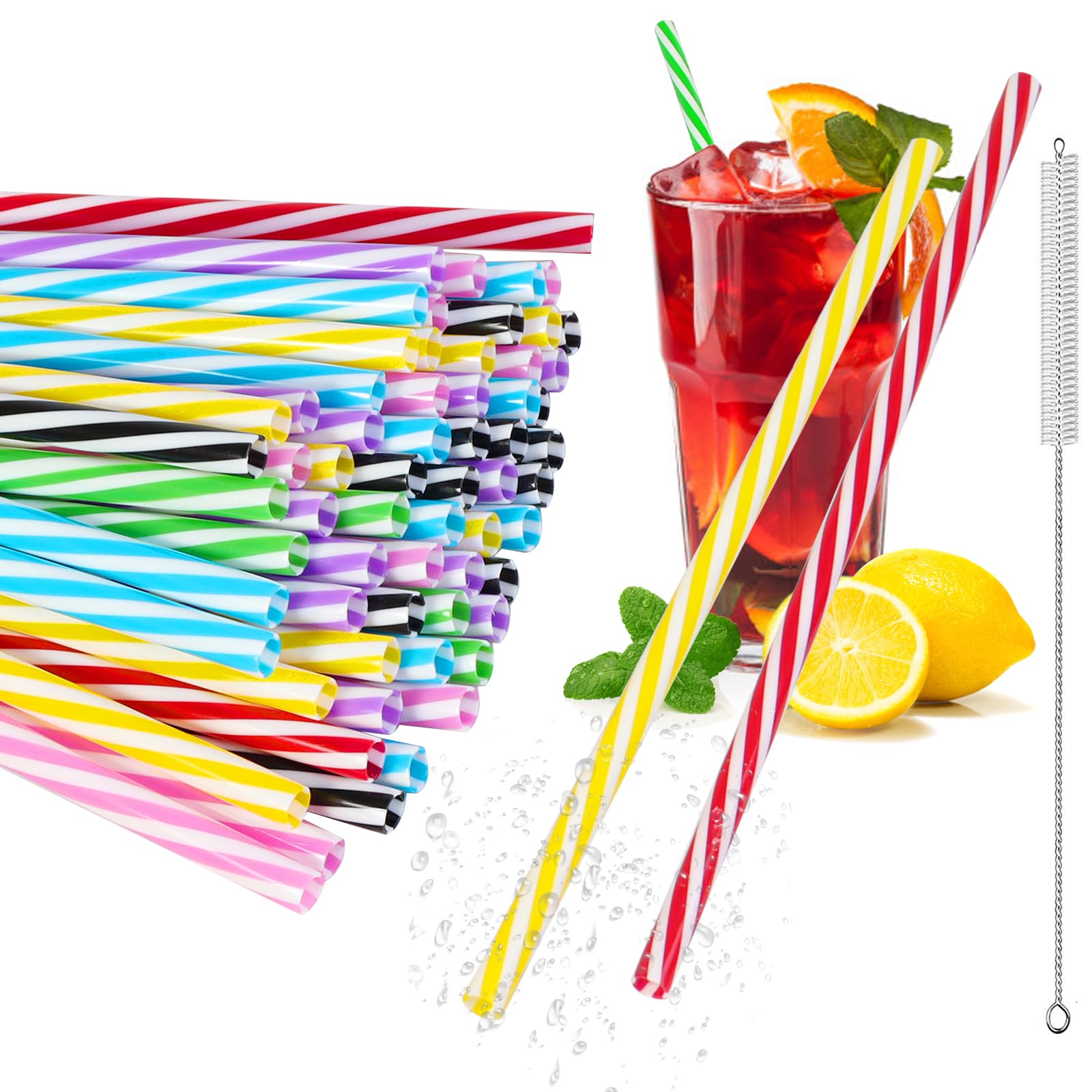 60 Cannucce Riutilizzabili In Plastica Dura Con 2 Spazzole Pulizia - Colorate, Lunghe 19 Cm, Per Latte, Succhi E Cocktail