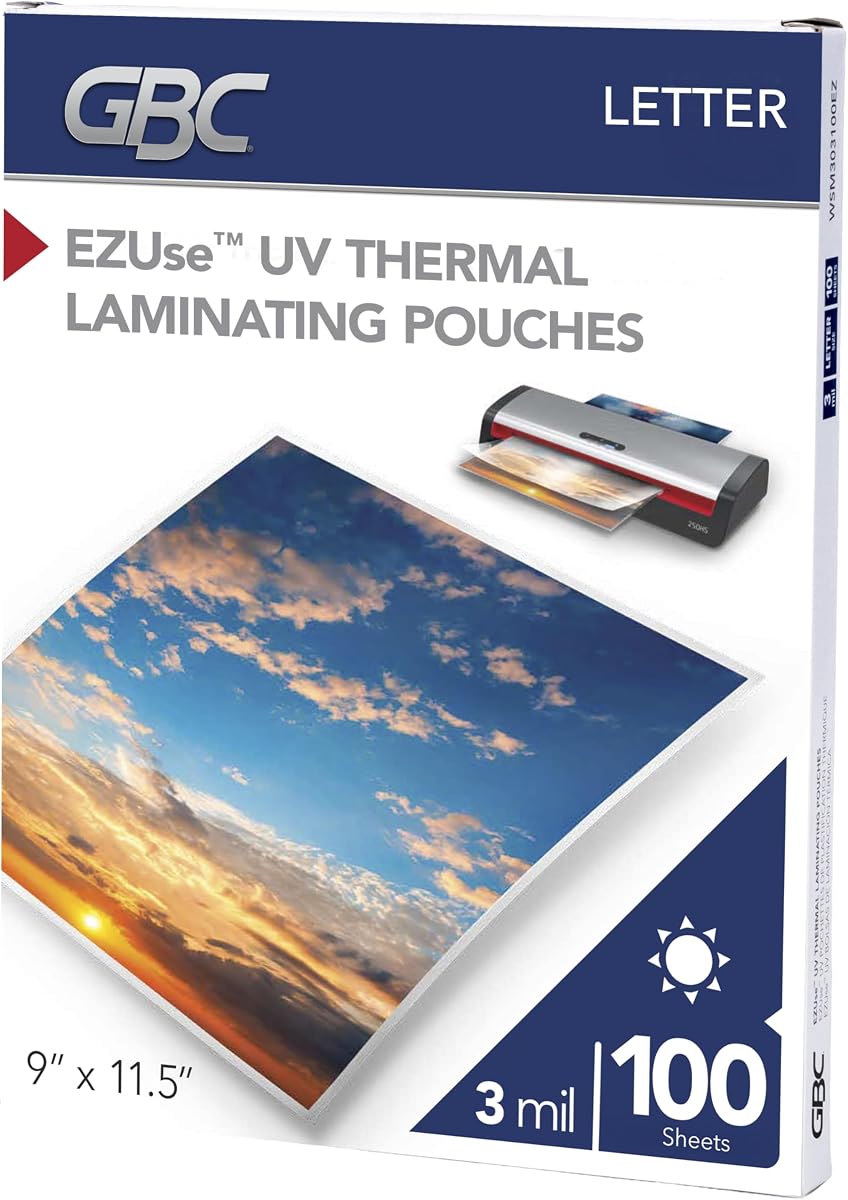 Laminating Sheets, Thermal Laminator Pouches, 3 Mil, Fits Letter Size Paper 9 x 11.5 Inch, EZUse UV, 100 Count (WSM303100EZ)