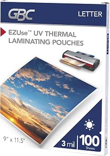GBC Laminating Sheets, Thermal Laminator Pouches, 3 Mil, Fits Letter Size Paper 9 x 11.5 Inch, EZUse UV, 100 Count (WSM303100EZ)