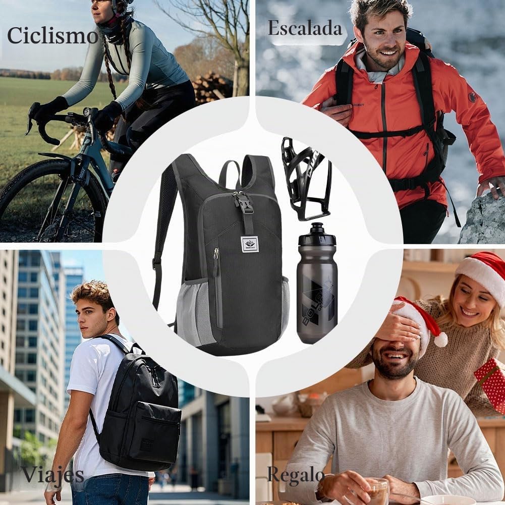 Mochila De Bicicleta Ultraligera 15l con Portabidón De Bicicleta Botella De Bicicleta De 610 ml,Mochila De Hidratación Ultraligera para Trail para Ciclismo, Deporte, Hidratación para Hombre MTB