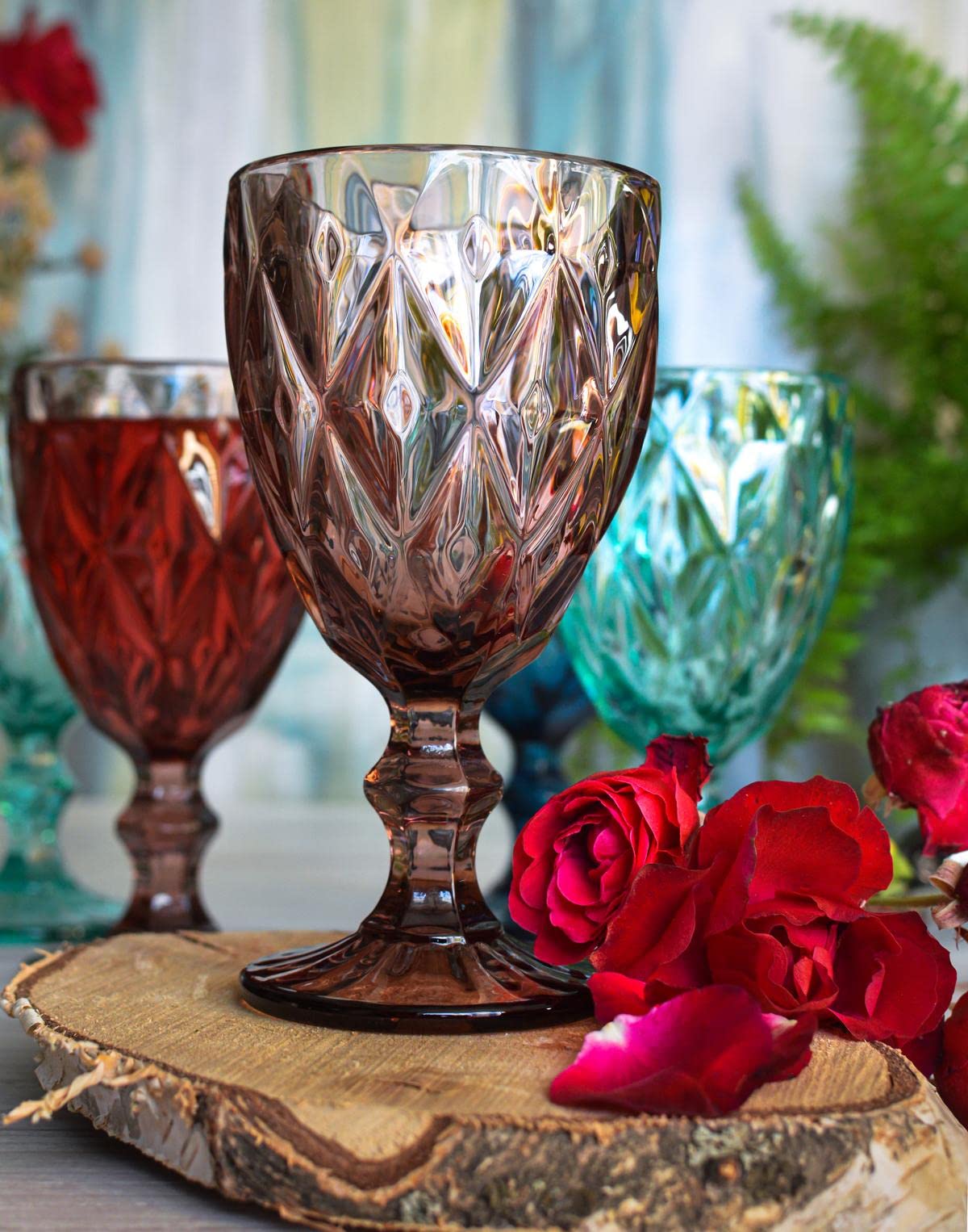 Sendez Lot de 6 verres à vin colorés 300 ml avec relief - Verres à vin rouge, verres à vin blanc