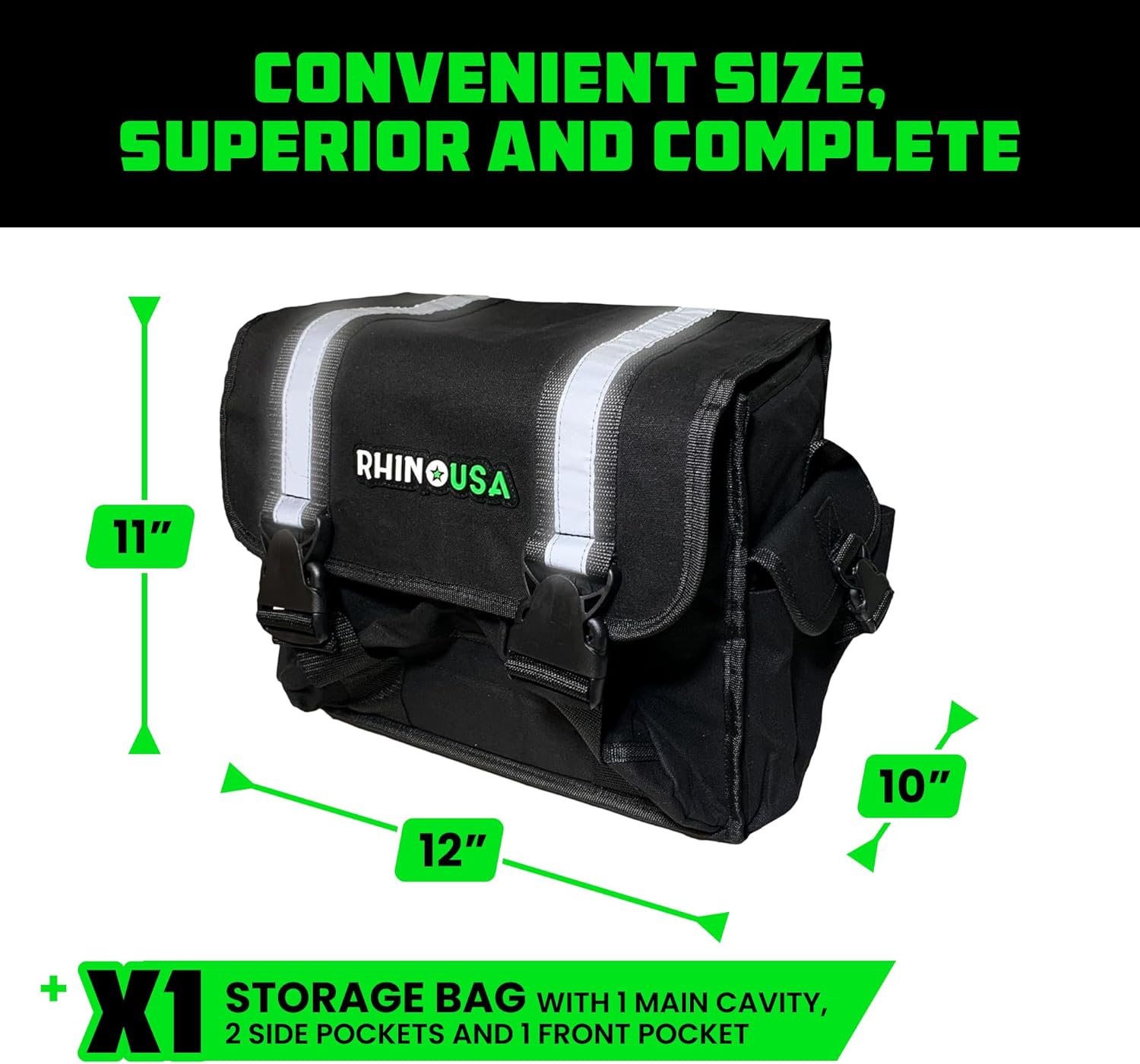 Rhino USA Recovery Gear Storage Bag (Black) - Ultimate Recovery Kit Bag for Organization in Your Vehicle - Use With Your Tow Strap, Shackles, Snatch Block or Anything You Desire - Guaranteed For Life!