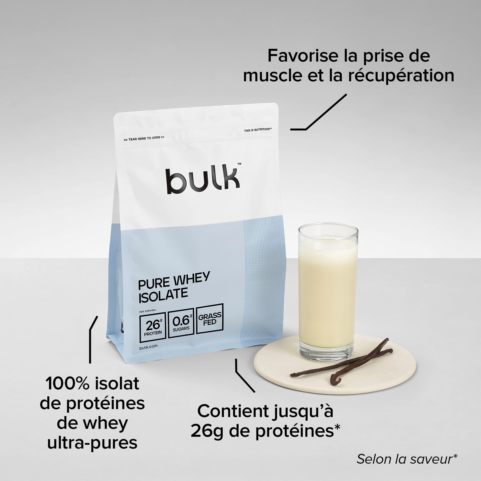 Bulk Pure Whey Isolate | Chocolat Caramel | 25g de protéines portion | Isolat de lactosérum | Faible en sucre | Faible en matières grasses | Absorption rapide | Contribue au maintien musculaire | 1kg