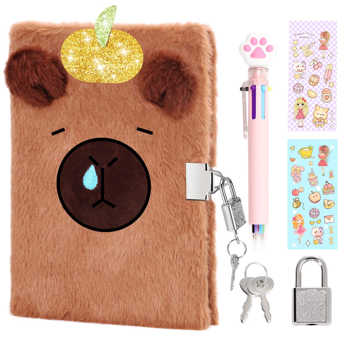 PrinBarBee Capybara Diary with Lock, Secret Journal for Girls Ages 4-12