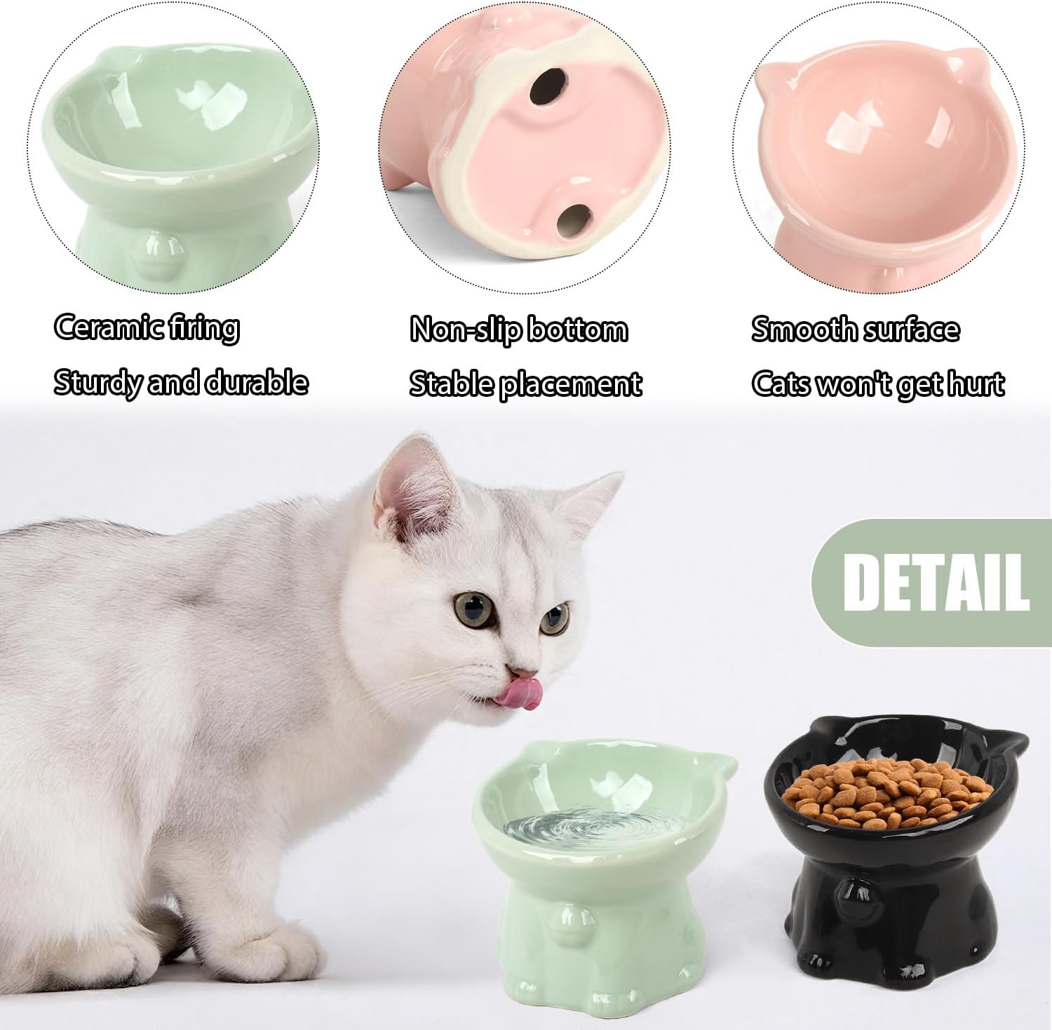 Elevated Cat Bowls, 4 Pack 5 Oz Raised Cat Bowl Ceramic Cats Food Bowls Ceramic Elevated Pet Dishes for Cats Puppies, Microwave and Dishwasher Safe