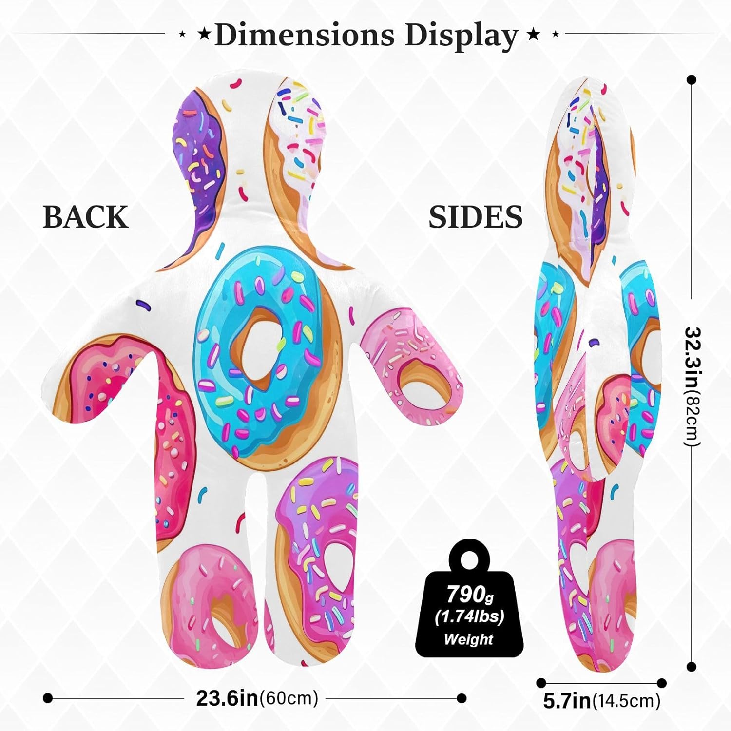 Donuts1 Human-Shaped Pillow Soft Body Pillows Washable Velvet Pillows for Anxiety Relief Sleeping Cuddling & Support