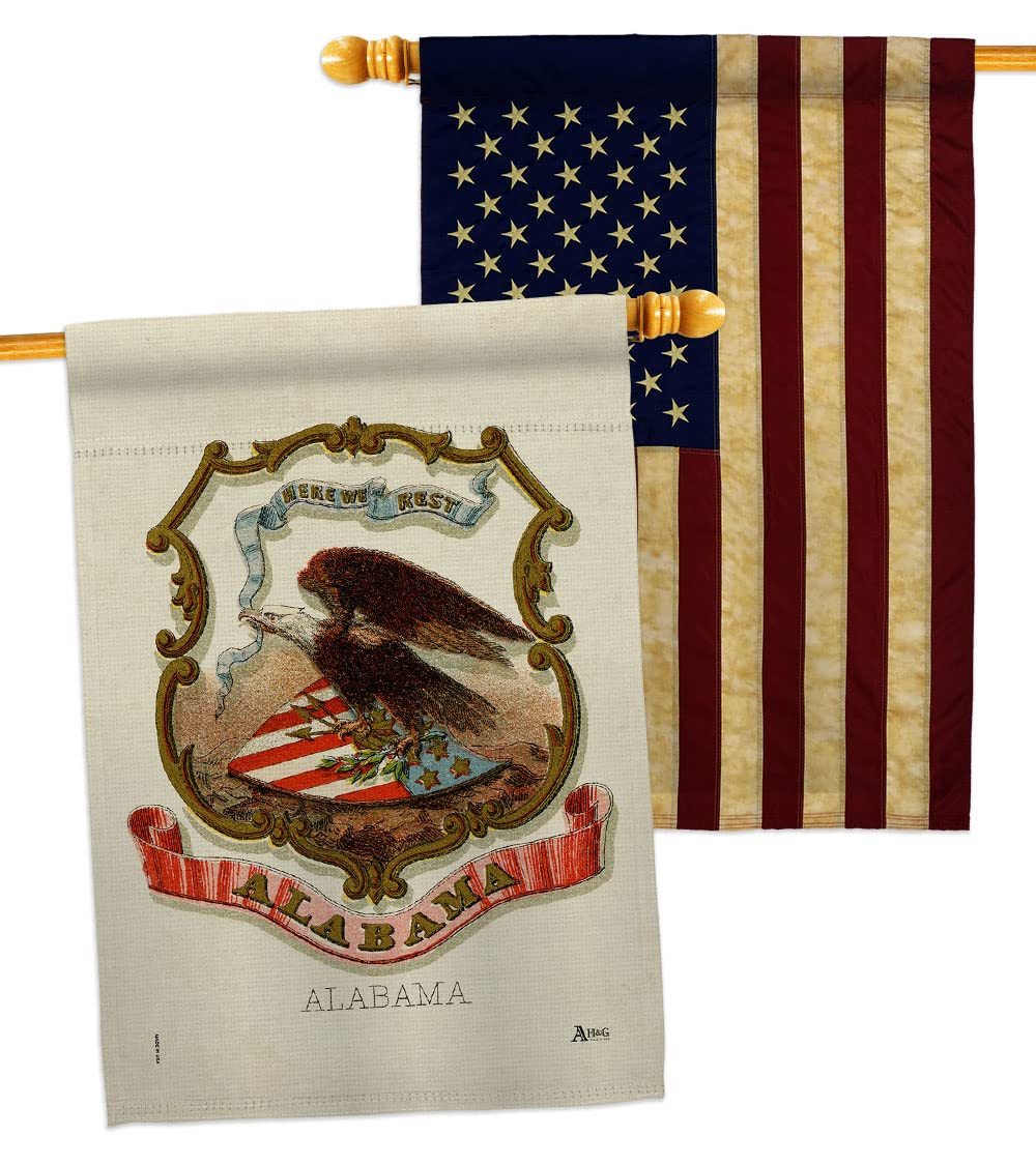 Coat of arms Alabama House Flags Pack Americana States USA American Territories Republic Country Particular Area Vintage Applique Small Decorative Gift Yard Banner Made In 28 X 40