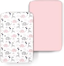 طقم ملايات باك اند بلاي لسرير الأطفال من قماش الجيرسي المنسوج الناعم للغاية والمرن من مورو مورو 3، مناسب للفتيات والأولاد، يتضمن قطعتين من أغطية سرير اللعب للأطفال الصغيرة، بتصميم فيل وردي