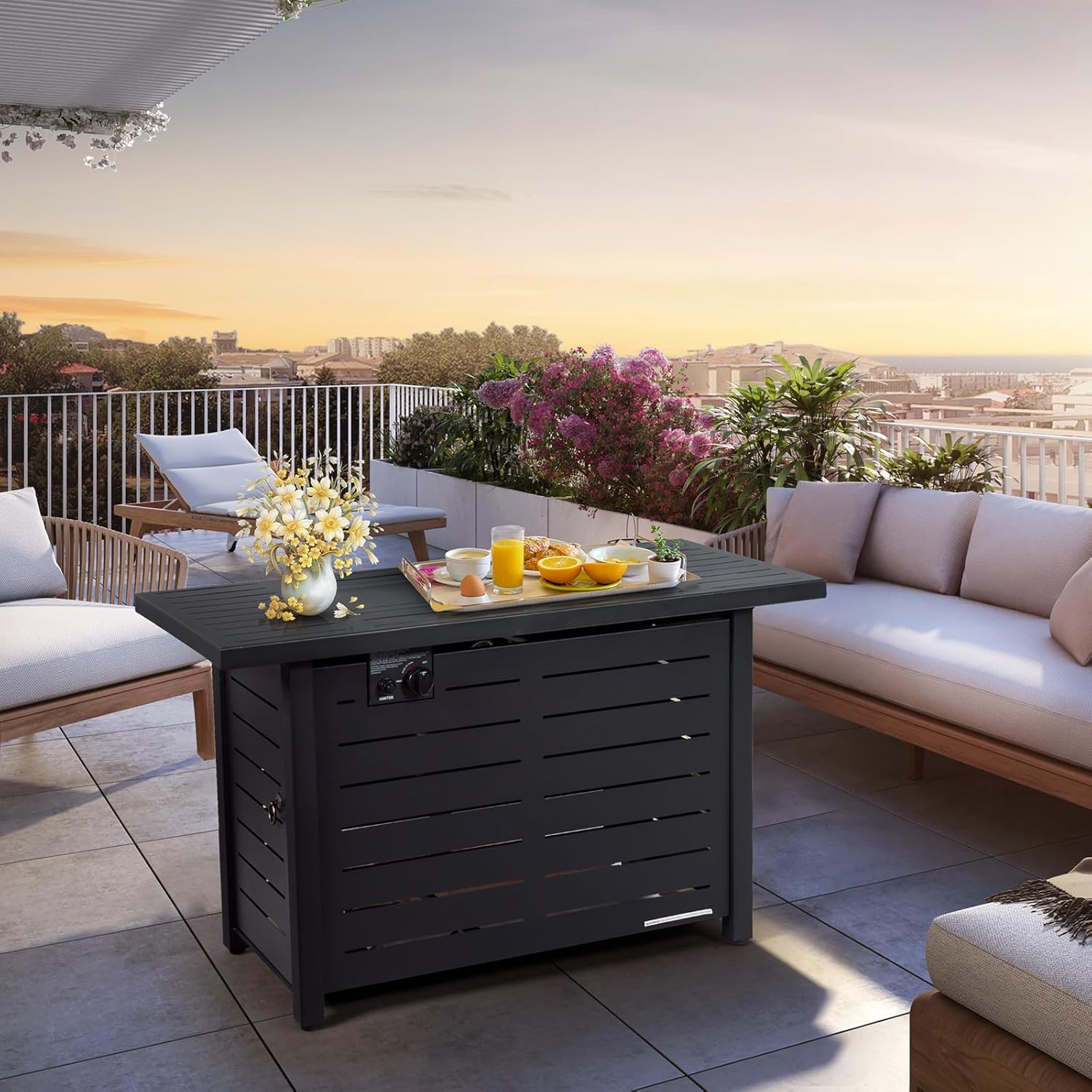 COSTWAY 42" Outdoor Fire Table, Propane Fire Pit Table W/ 60,000 BTU Heat Output, Solid Steel Frame, Electric Ignition, Includes Lava Rocks & Protective Cover, Perfect for Poolside, Backyard