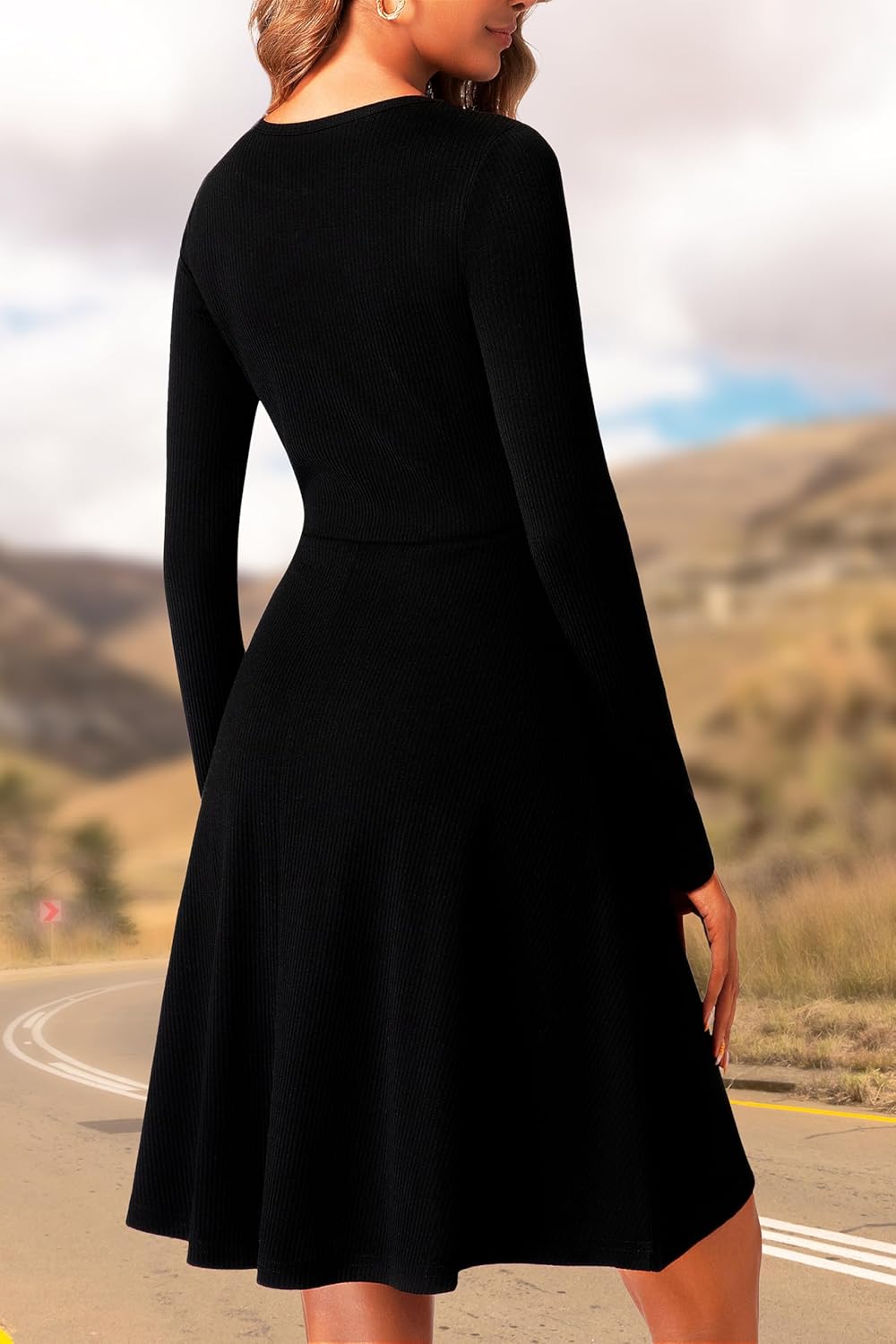 Long Sleeve Dress for Women Fall Winter 2026 Ribbed Knit A-Line Flowy Fashion Casual Elegant Dresses - Image 2