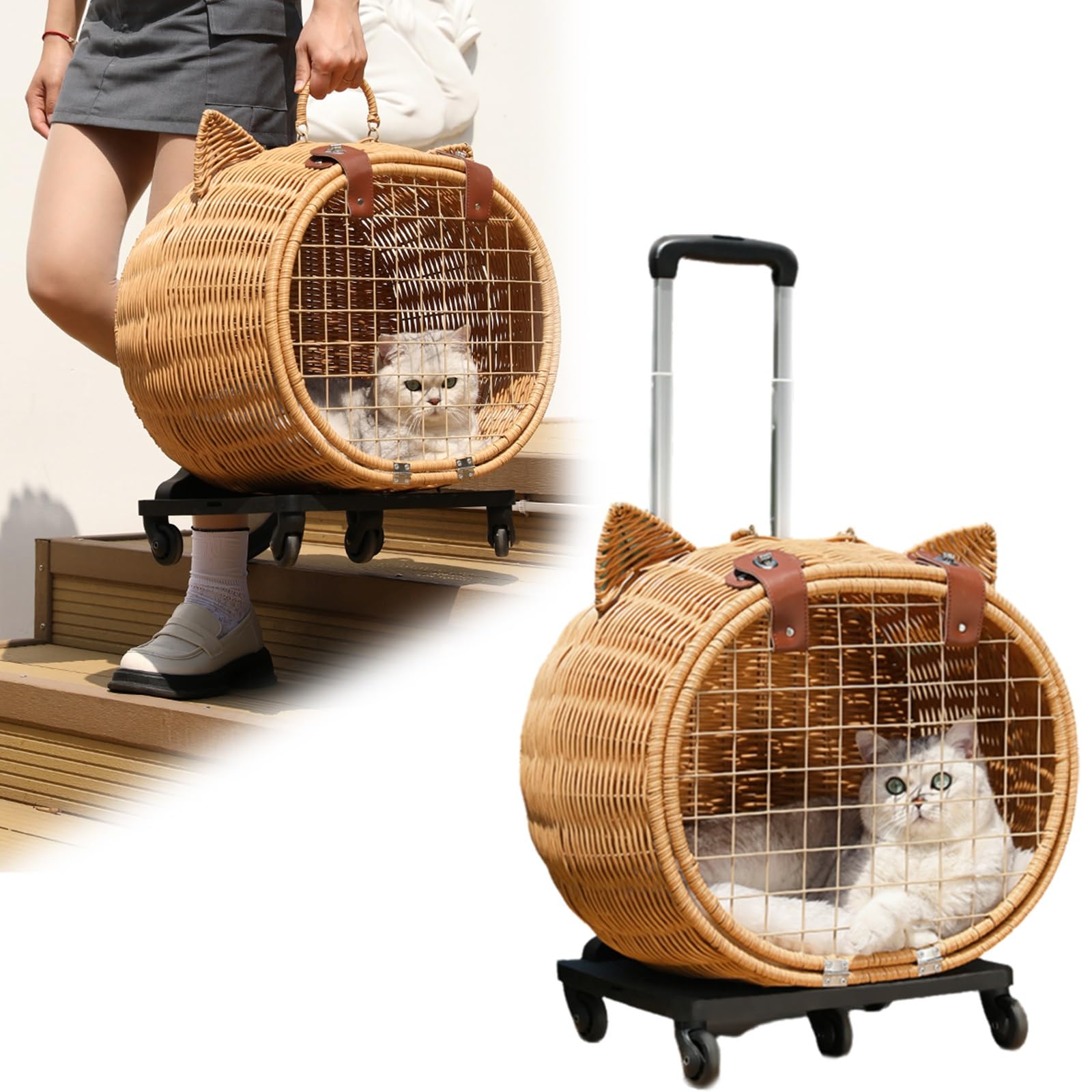 Maleta con Ruedas para Perros y Gatos, Bolsa de Viaje Portátil con Varilla Telescópica, Diseño Súper Ventilado, para Gatos y Perros Pequeños
