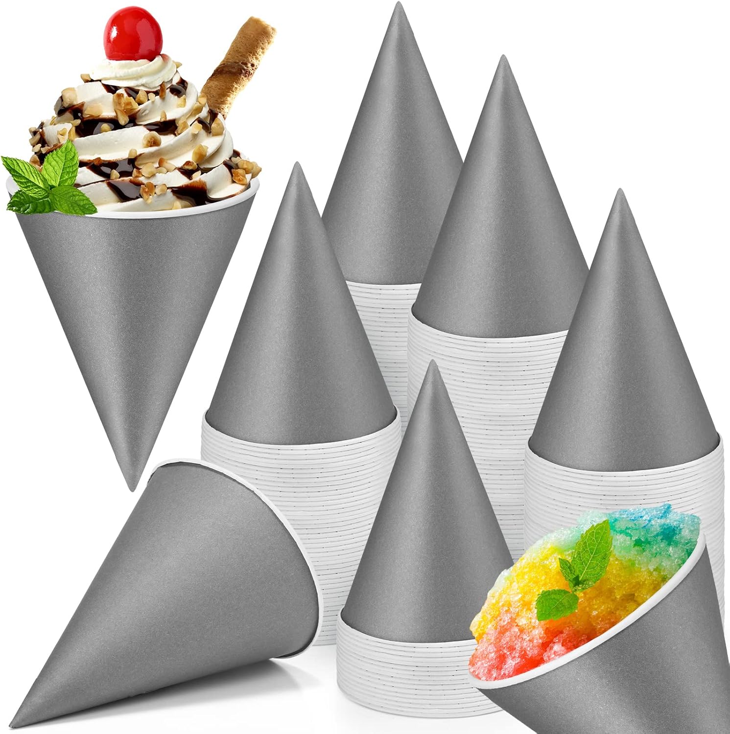 Zubebe 200 Pack Snow Cone Cups 4.5 Oz Cone Paper Cups Bulk
