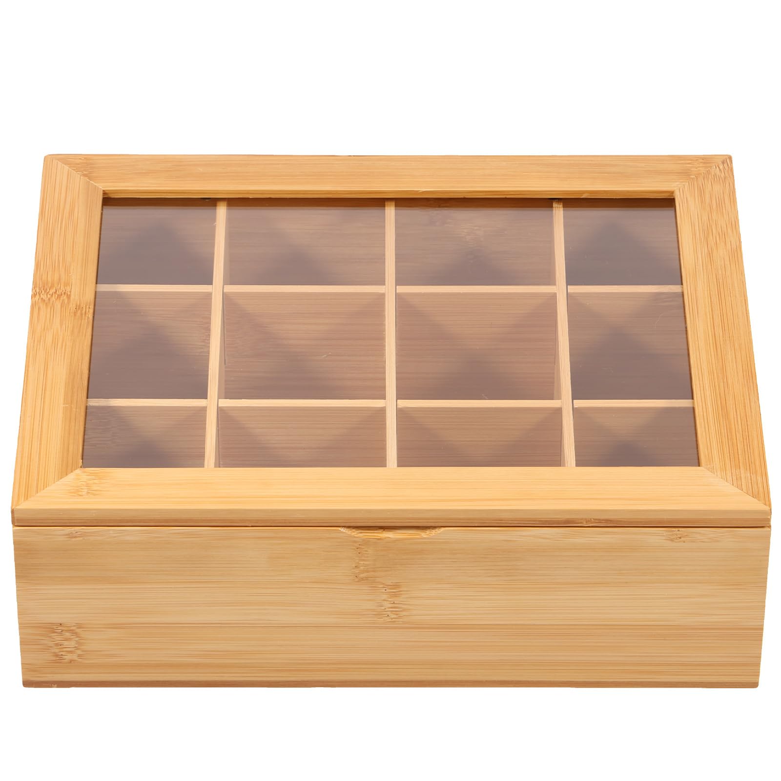 bigjvbfv Tea Bag Organizer Box Solid Multipurpose Tea Bag Holder Caddy with Compartments Keeping Tidy Bamboo Storage Organizer for Home.(Log color,12 grid)