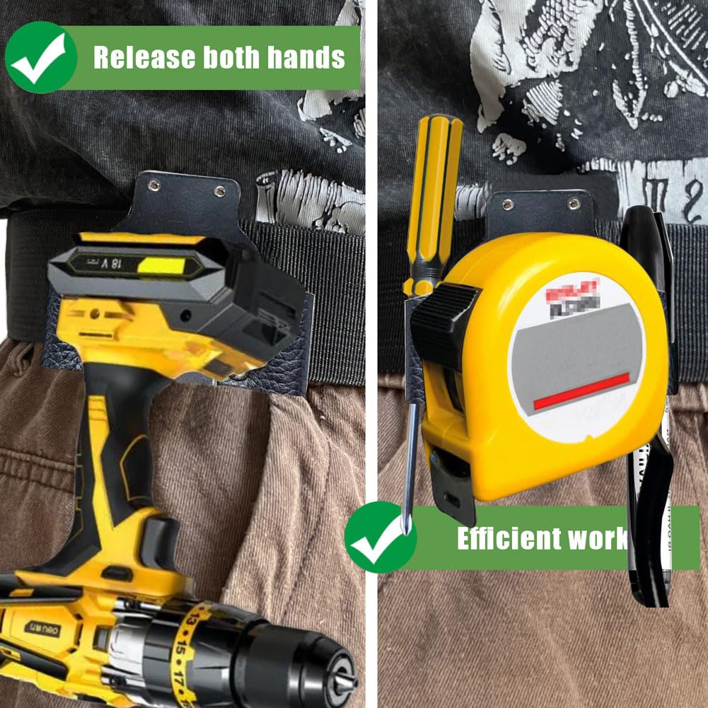 QIAOTLB Clip-On Tool Belt Tape Measure Holder – Leather & Stainless Steel, Hands-Free Carry