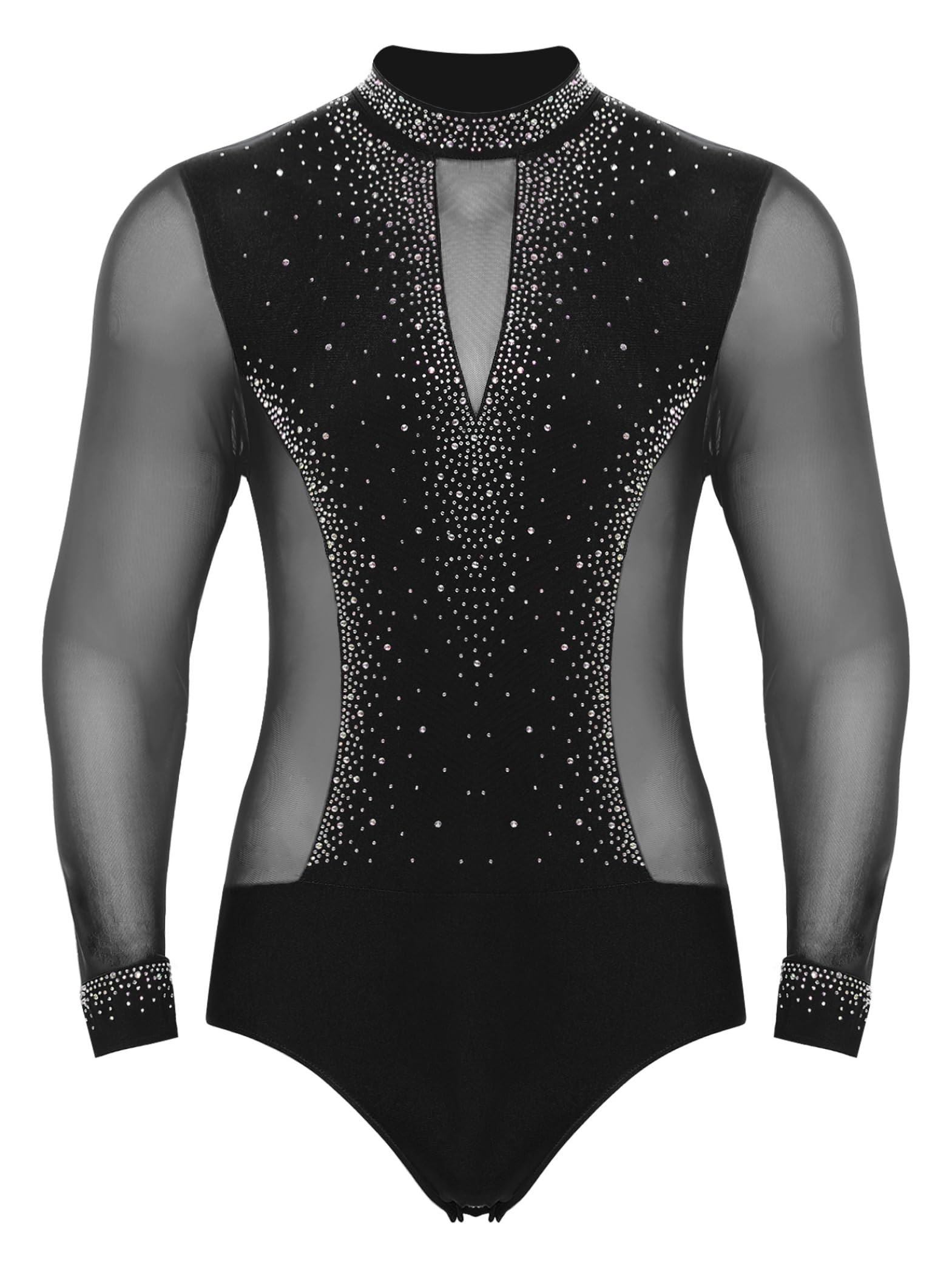 Costume de Gymnastique Hommes Manches Longues Pailleté Strass Body Patinage Artistique Combinaison Danse