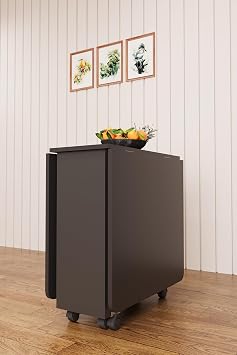 ASRA TREND Koyu Gri KM-29 Katlanır Yemek Masası 155 cm 3 Kademeli Tekerlekli Depolama Alanlı Mutfak Masası%100 MDFLAM Akıllı Konsol Ünitesi