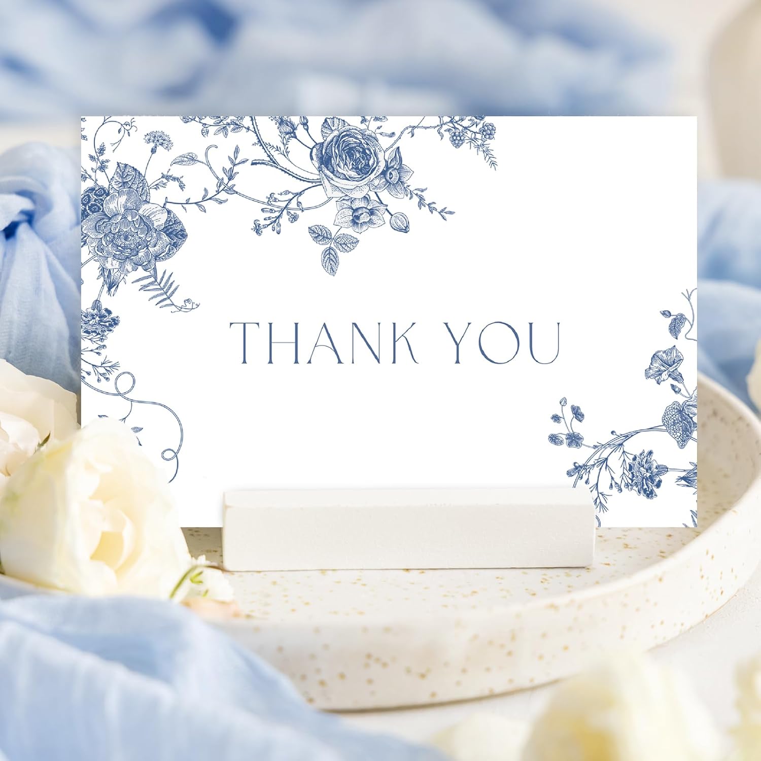 24 Pack Blue Floral Thank You Cards Bulk Chinoiserie Flower Note Cards with Envelopes Stickers Spring Greeting Blank Cards for Wedding Bridal Shower - Image 5