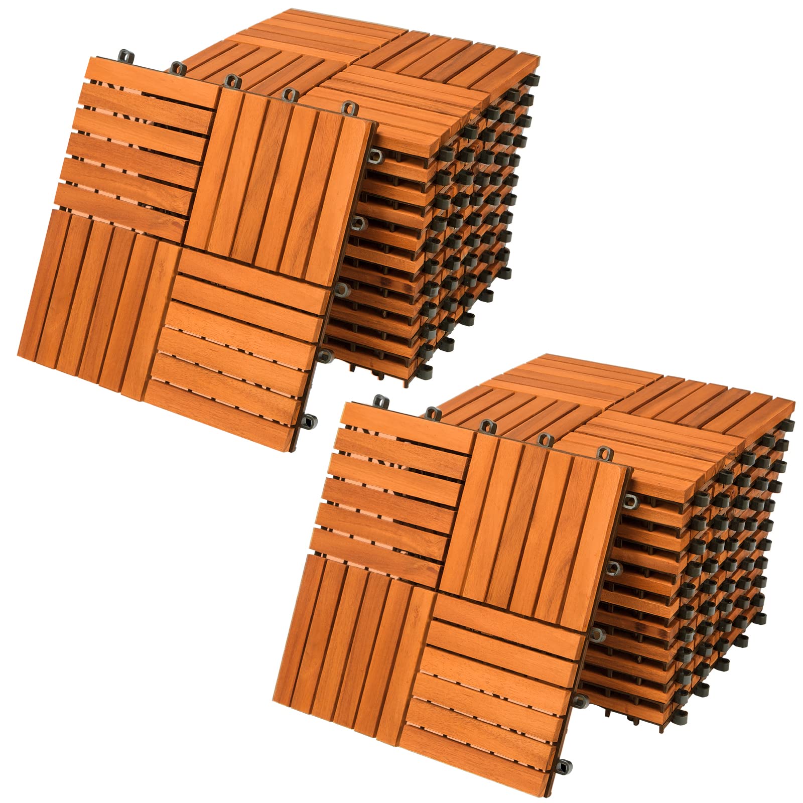 CASARIA® 22x Wooden Quattro Mosaic Decking Tiles | 30x30cm | Cuttable Interlocking System | Drainage System | Garden Patio Click Lock-in Flooring Deck | FSC-Certified Acacia Wood | 22 Tiles