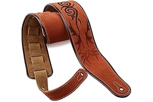 Genuine Leather Guitar Strap:Brown Distressed Leather Guitar Strap for Bass, Electric Guitar and Acoustic Guitar