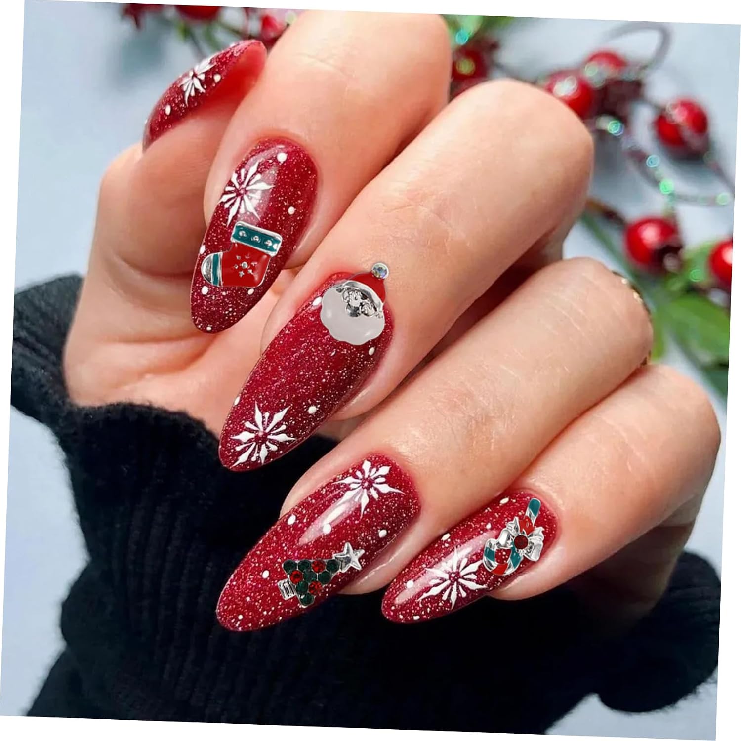 Christmas Nail Art Charms Set Alloy Designs Santa Snowman Christmas Tree and Snowflake for Festive Nail Decorations and Holiday Manicures
