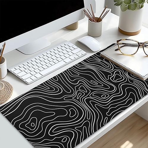 Miniatura 9 de Topographic Contour - Alfombrilla de mouse para juegos XL, alfombrilla grande para mouse negra, alfombrilla de escritorio de 31.5 x 11.8 pulgadas,