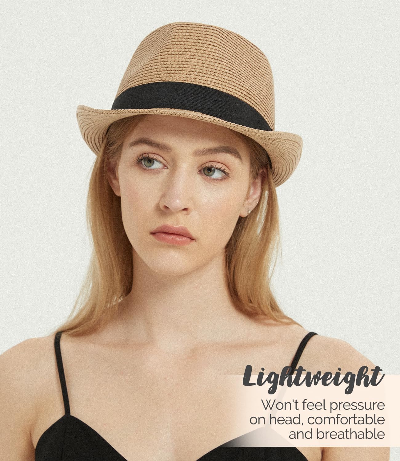 Straw Fedora Sun Hat for Women Men Short Brim Panama Trilby Beach Hat Packable Summer Hat UPF 50+ - Image 7