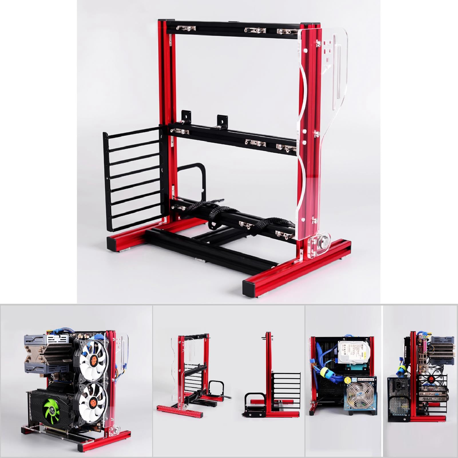 Sxhlseller Banco de Pruebas de PC de Marco Abierto |Bastidor de Chasis de Aluminio ATX M-ATX ITX para Overclocking Vertical, Carcasa de Computadora Barebone DIY con Soporte de Fuente de Alimentación