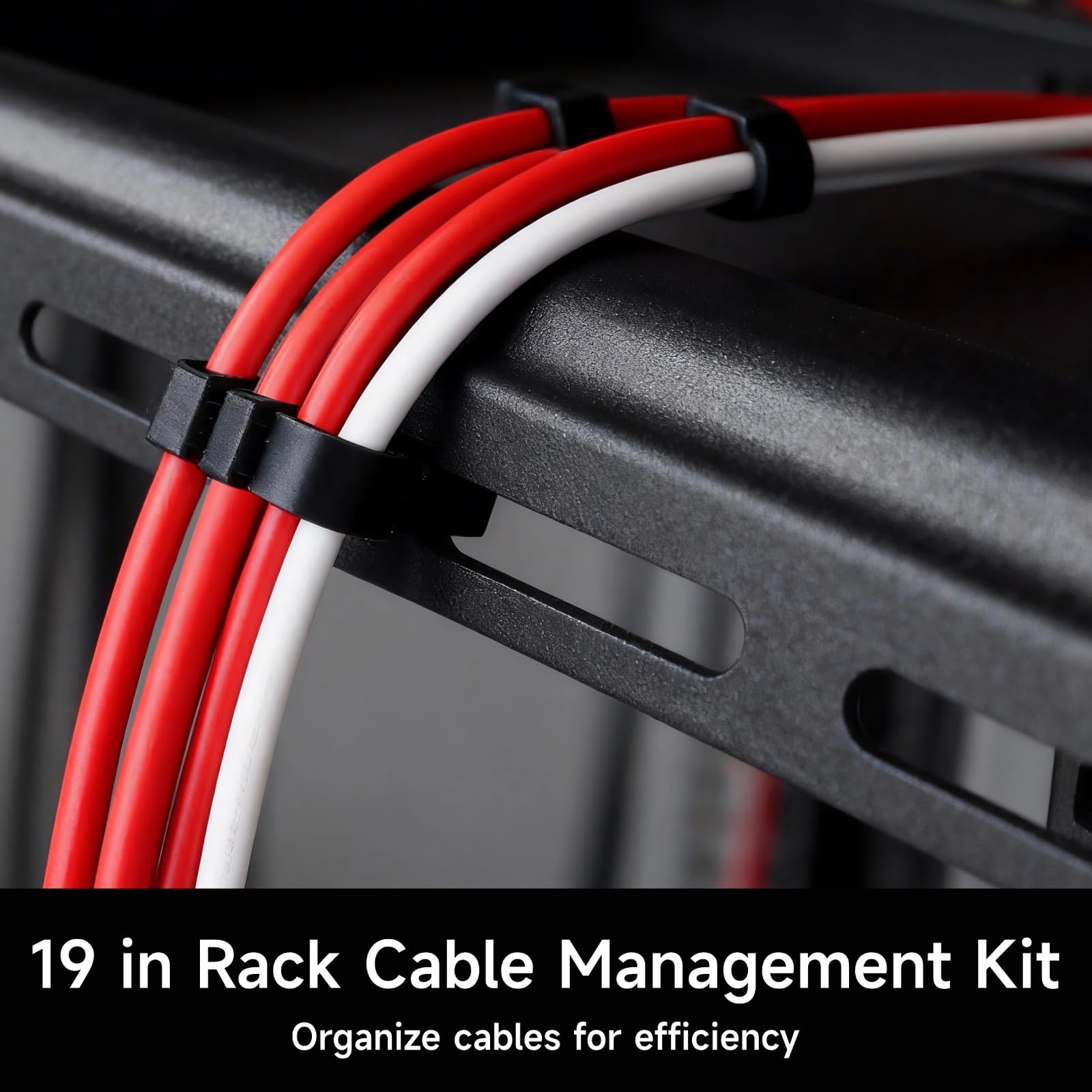 10 Stück 48,3 cm Rack-Kabel-Management-Set, inklusive 0,5 U L-förmigen Spurstangen, 20 Schrankschrauben, 100 Kabelbinder, stabiles Metall mit schwarzer Beschichtung, Multi-Loch-Design für flexible