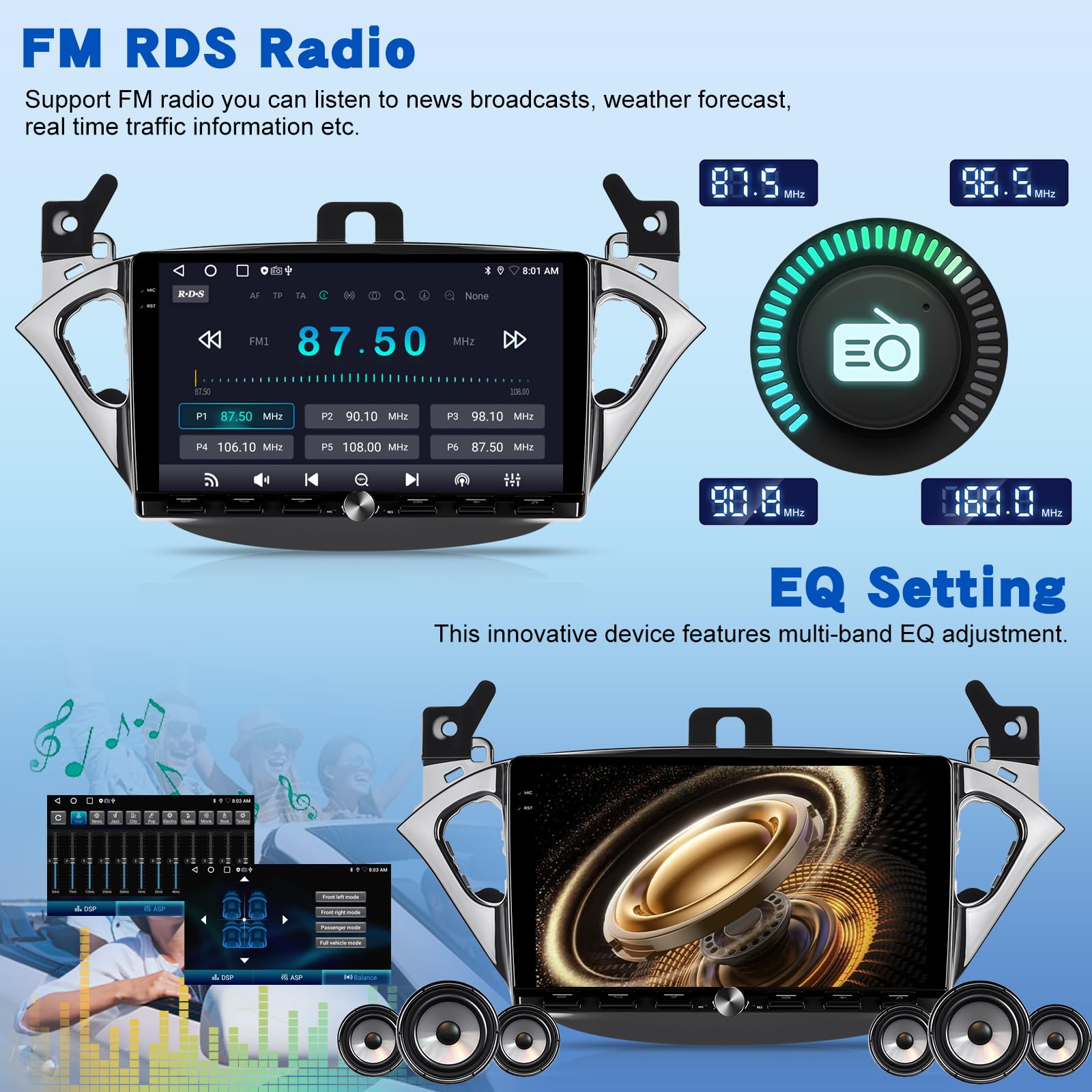Autoradio pour Opel Corsa 2015-2019/Opel Adam 2013-2016, 2G+64G Écran Tactile Android 9 Pouces, égaliseur Bandes, CarPlay, Android Auto, Commandes au Volant, Bluetooth 5.0, Wi-FI