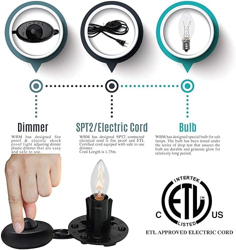 Miniatura 7 de Himalayan Glow C01-2-2PK - Cable de repuesto para lámpara de sal del Himalaya con interruptor de atenuación (paquete de 2) y bombillas halógenas E12