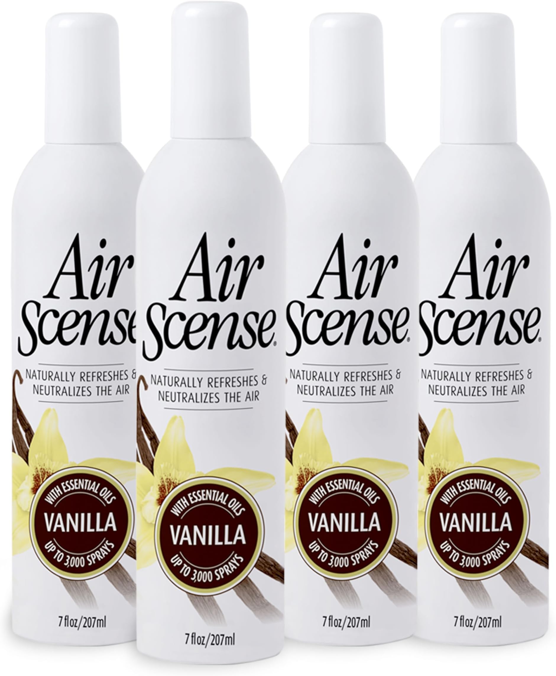 Air Scense Air Freshener Deodorizer Room Spray for Bathroom & Home, Essential Oils, Natural Vanilla - 7 fl oz (4-Pack)